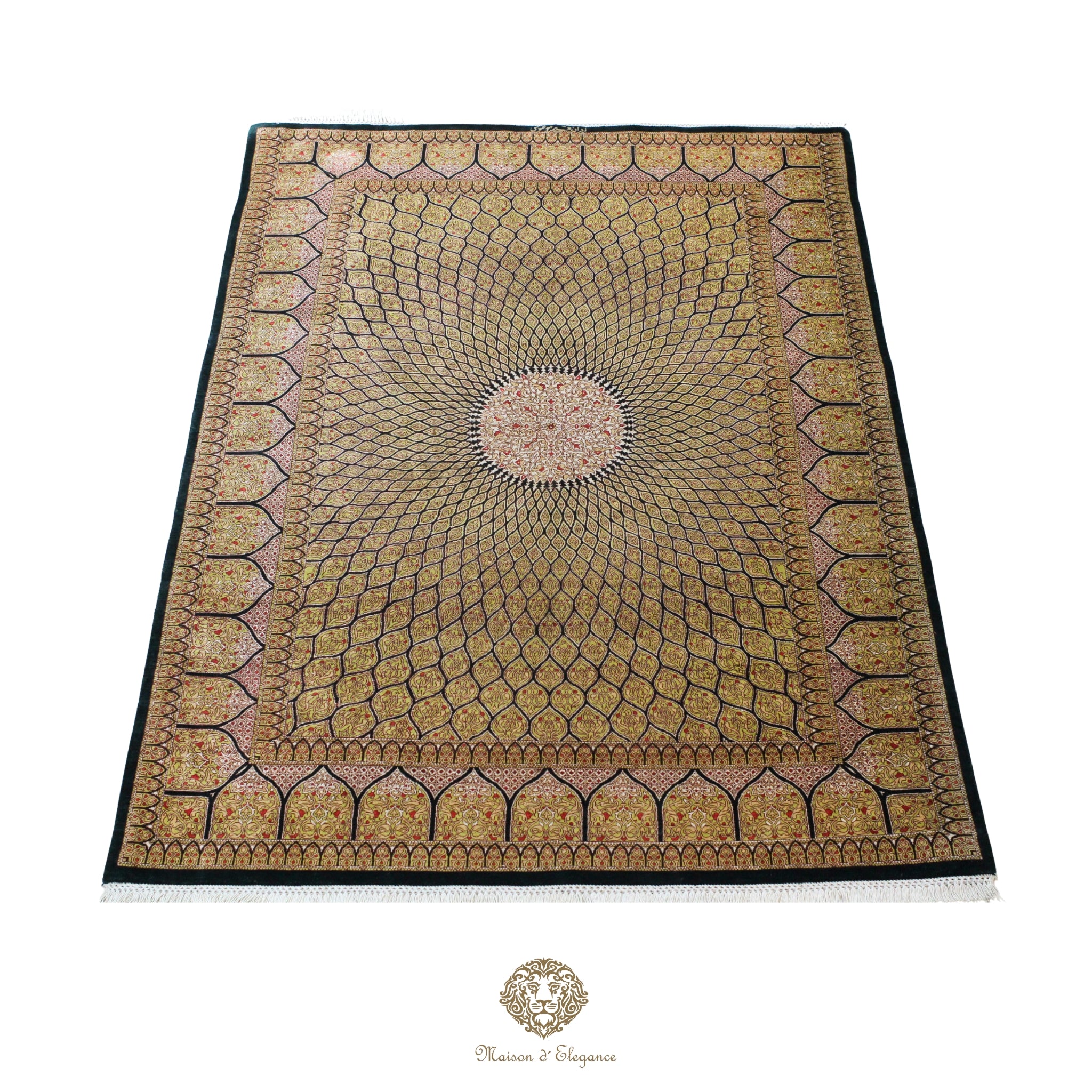 Alfombra persa exclusiva de seda pura, anudada a mano, teñida de forma natural, obra maestra de alta gama, firmada, 131x208 cm