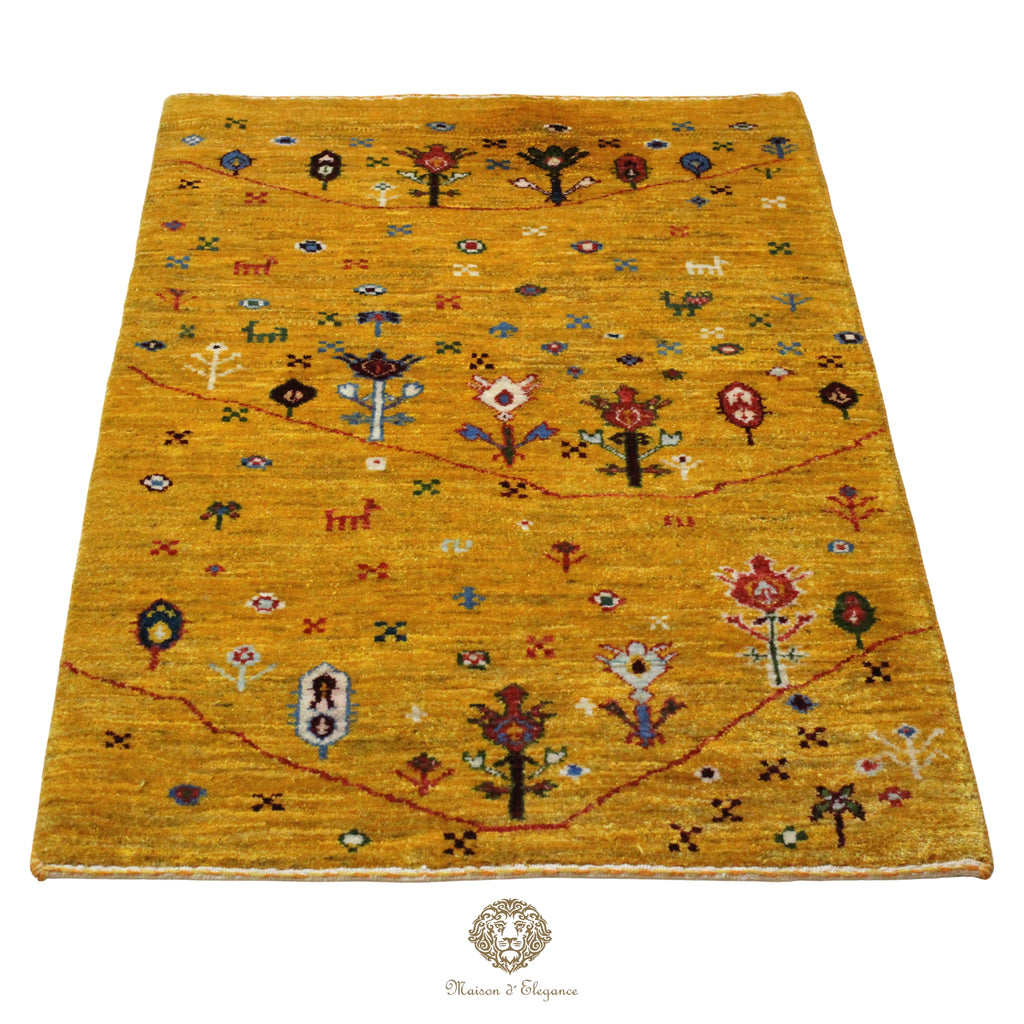 Alfombra Loribaft amarilla persa Artesano nómada | Lana Artesanal 80x116 cm