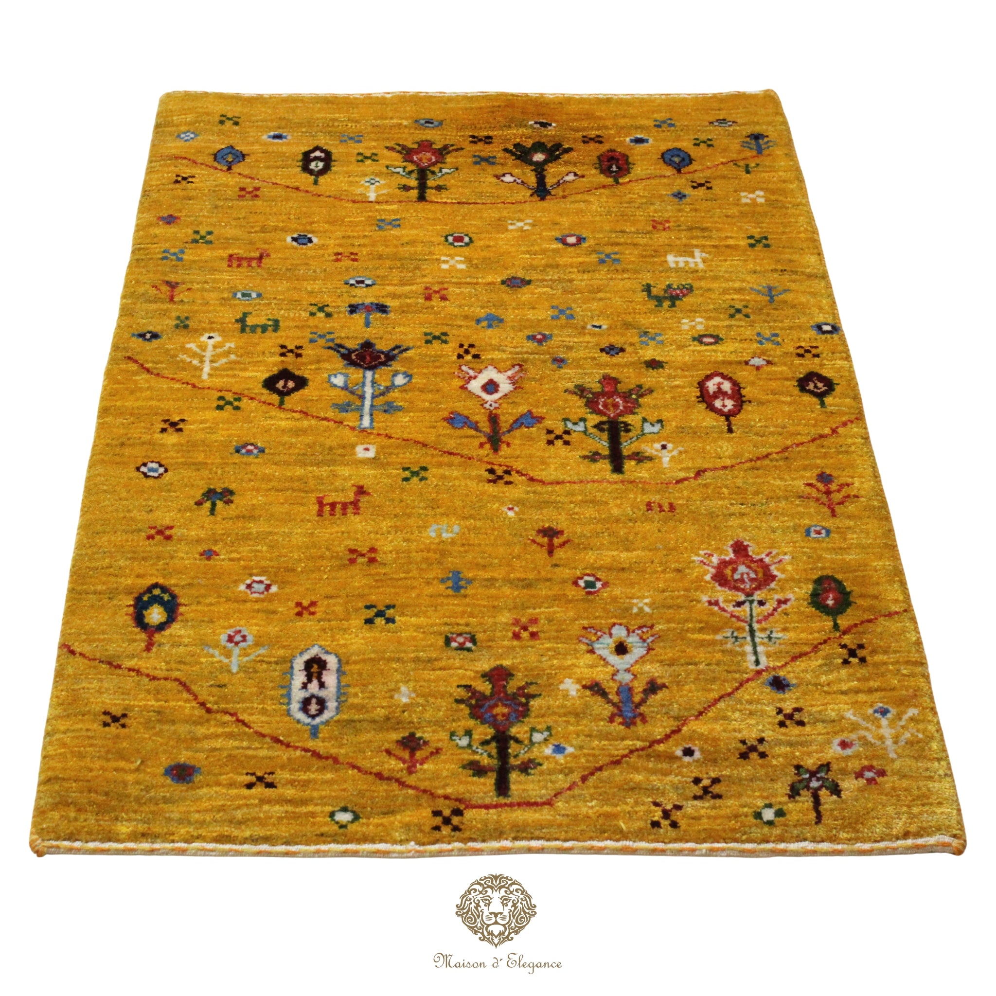 Alfombra Loribaft amarilla persa Artesano nómada | Lana Artesanal 80x116 cm