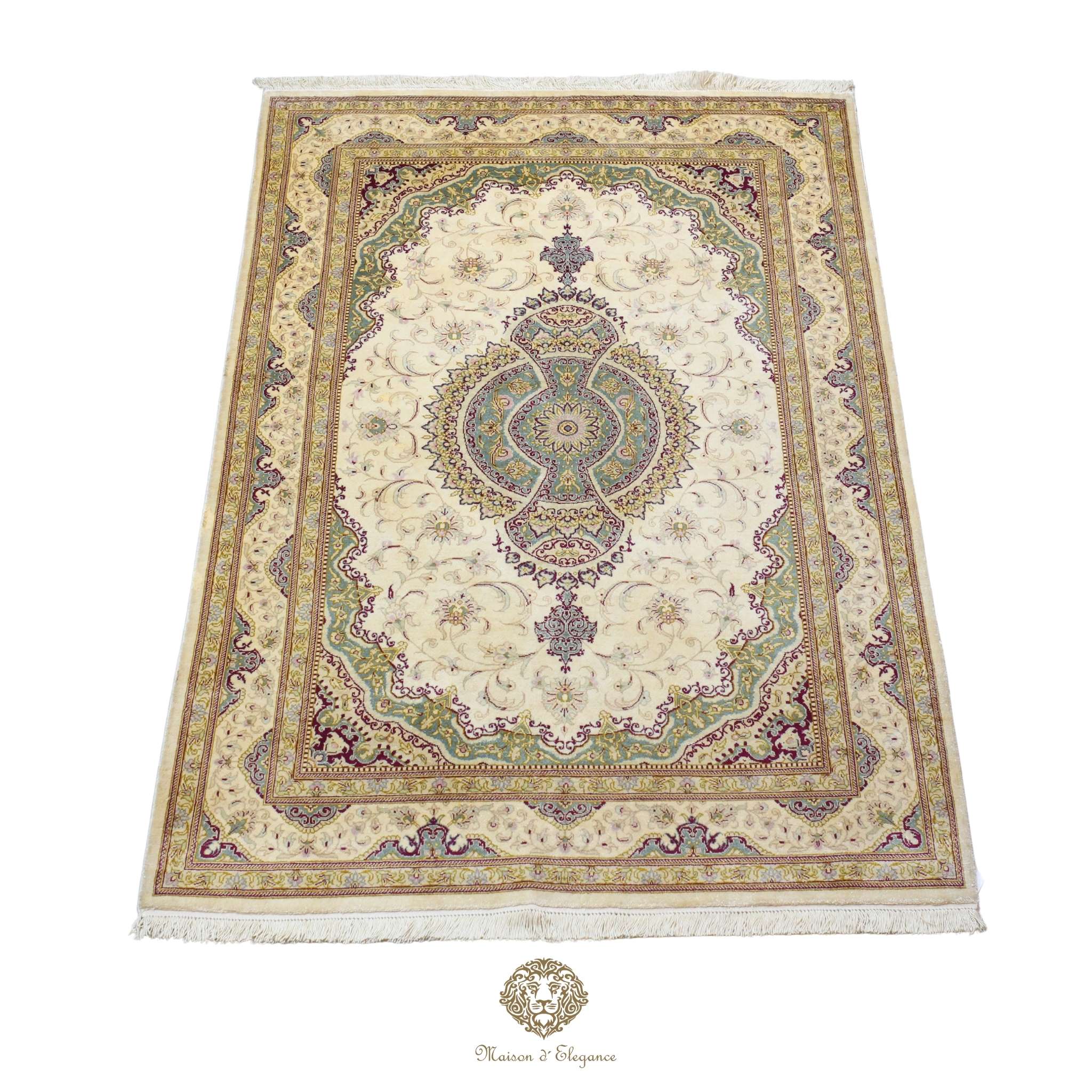 Alfombra persa exclusiva de seda pura, anudada a mano, teñida de forma natural, obra maestra de alta gama, firmada, 98 x 153 cm