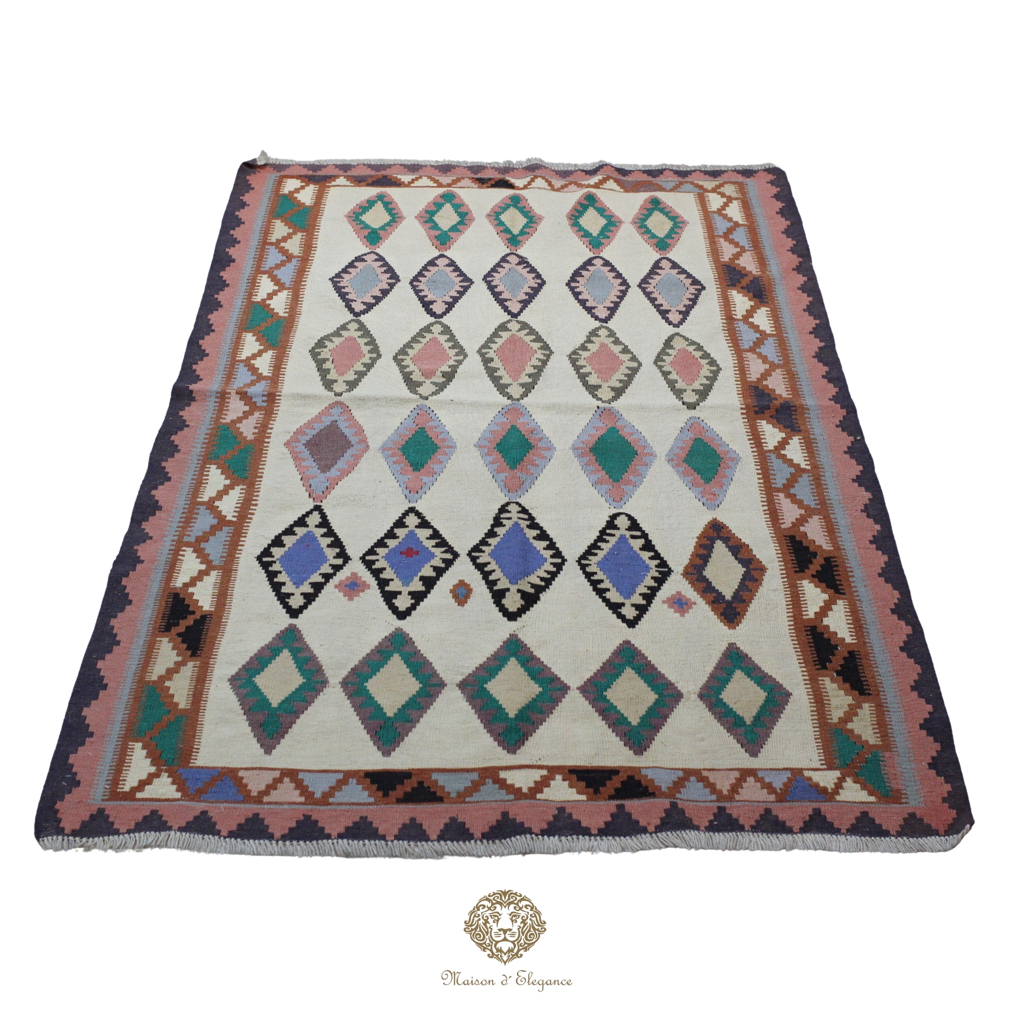 Alfombra Kilim Persa Qashqai Antigua Lana | Diseño Geométrico 126x201 cm