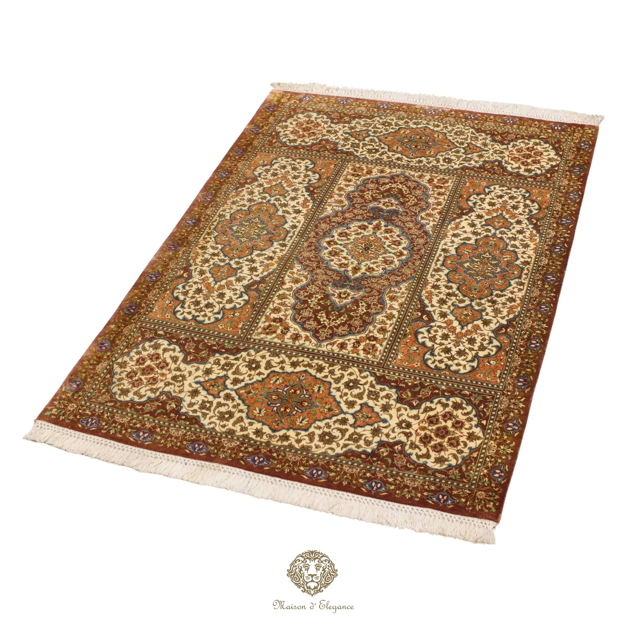 High-End Pure Silk Persian Rug - Hand-Knotted Natural Dyed Masterpiece with Signature