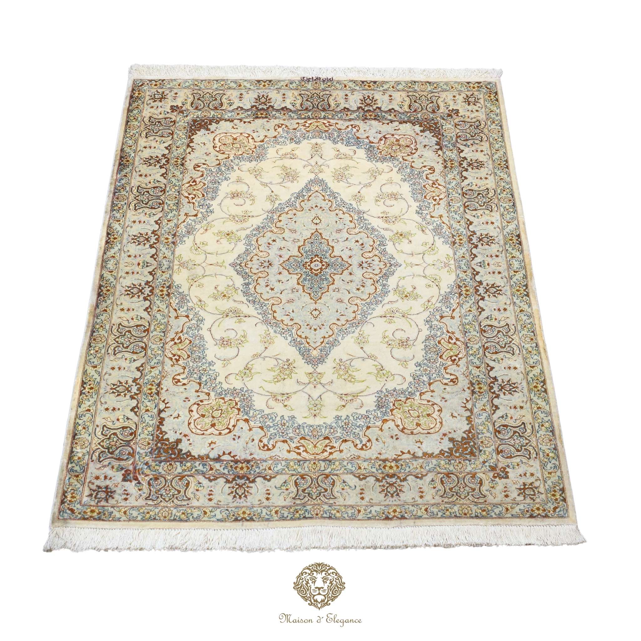 Alfombra persa exclusiva de seda pura, anudada a mano, teñida de forma natural, obra maestra de alta gama, firmada, 101 x 152 cm