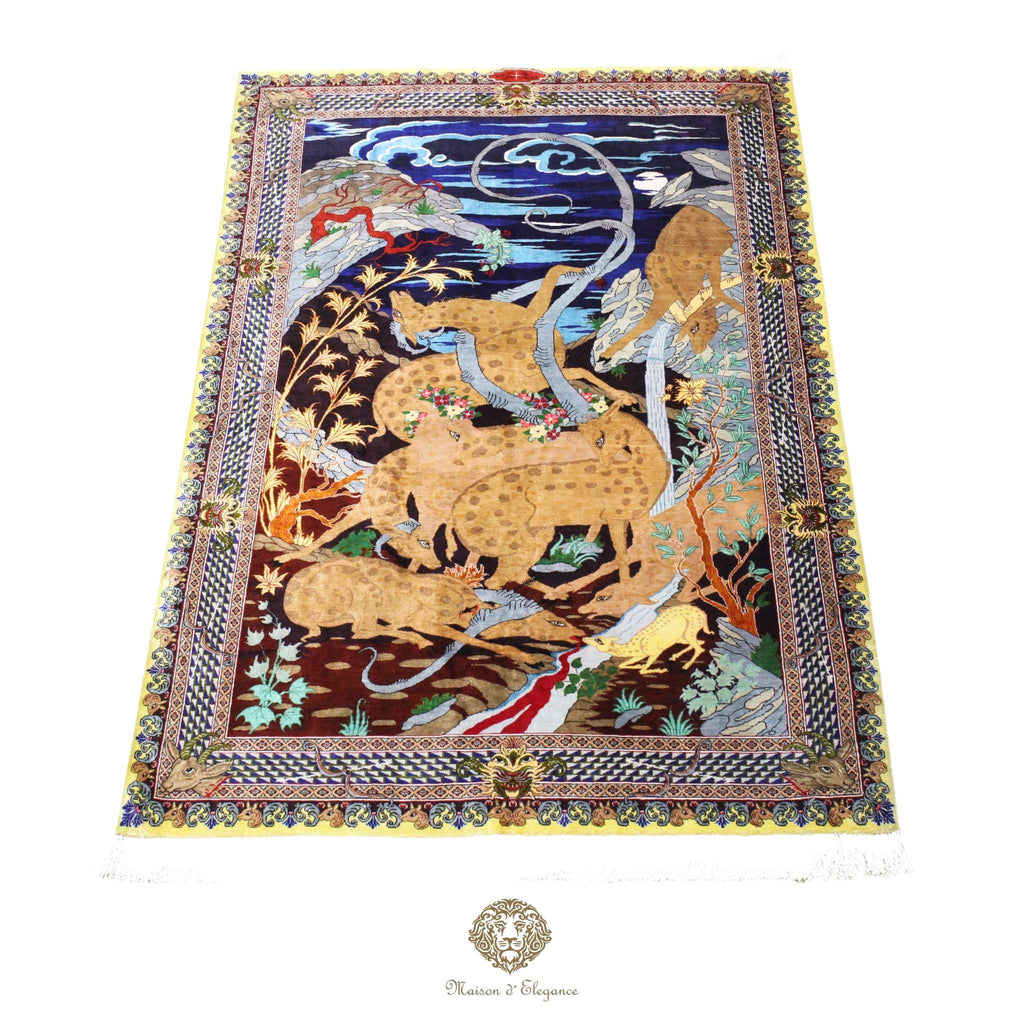 Alfombra persa exclusiva de seda pura, anudada a mano, teñida de forma natural, obra maestra de alta gama, firmada, 99x157 cm
