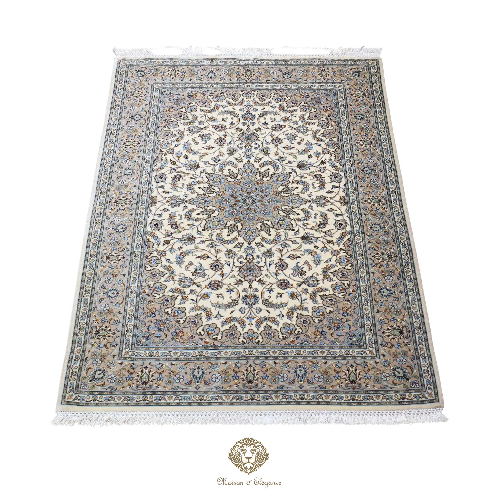 Alfombra persa exclusiva de seda pura, anudada a mano, teñida con tintes naturales, obra maestra de alta gama, firmada, 98 x 150 cm. Diseño Medallón.