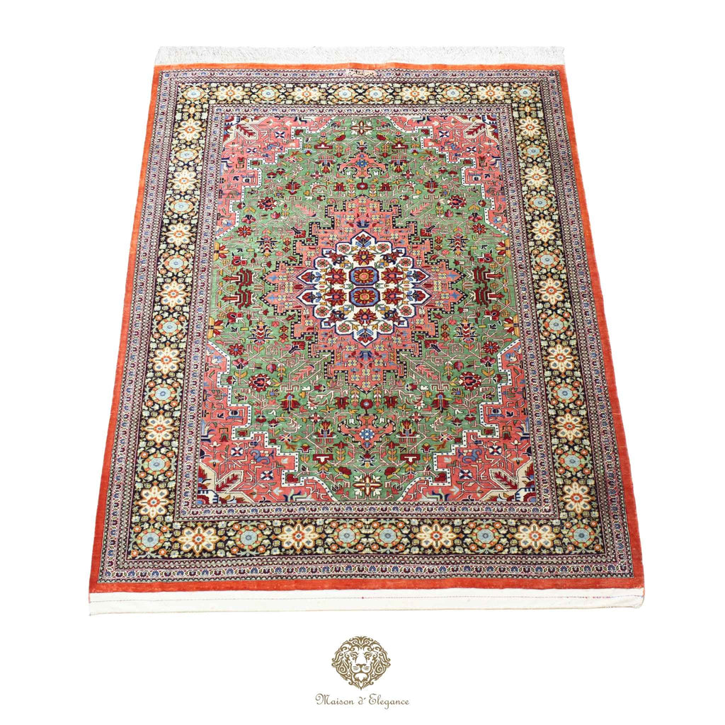 Alfombra persa exclusiva de seda pura, anudada a mano, teñida de forma natural, obra maestra de alta gama, firmada, 101 x 155 cm