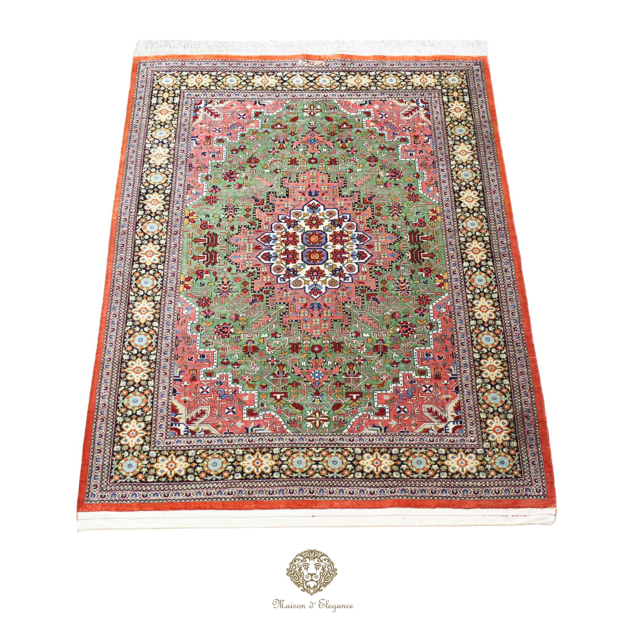 Alfombra persa exclusiva de seda pura, anudada a mano, teñida de forma natural, obra maestra de alta gama, firmada, 101 x 155 cm