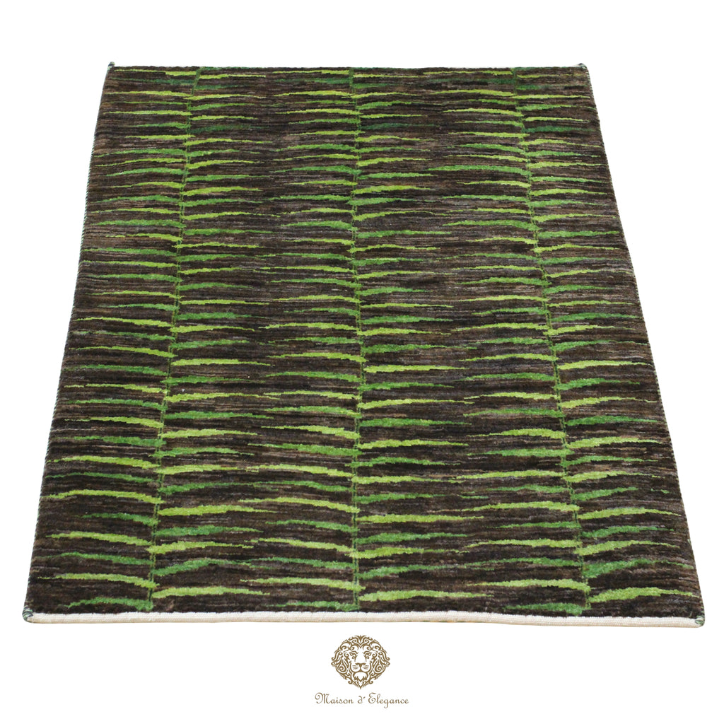 Alfombra Kashkuli Verde Persa Lana 100% Hecha a Mano 86x116 cm