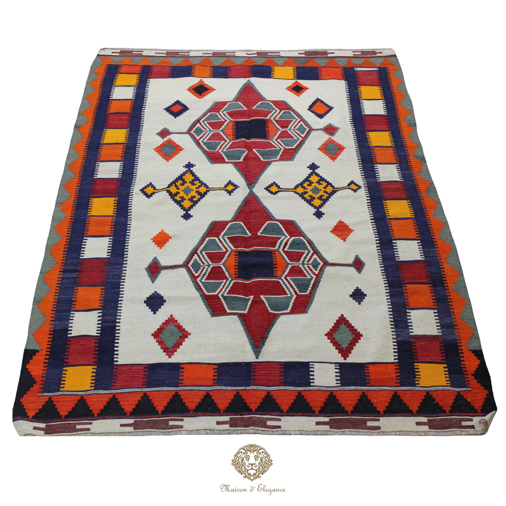Decorative rug with geometric pattern on a white background