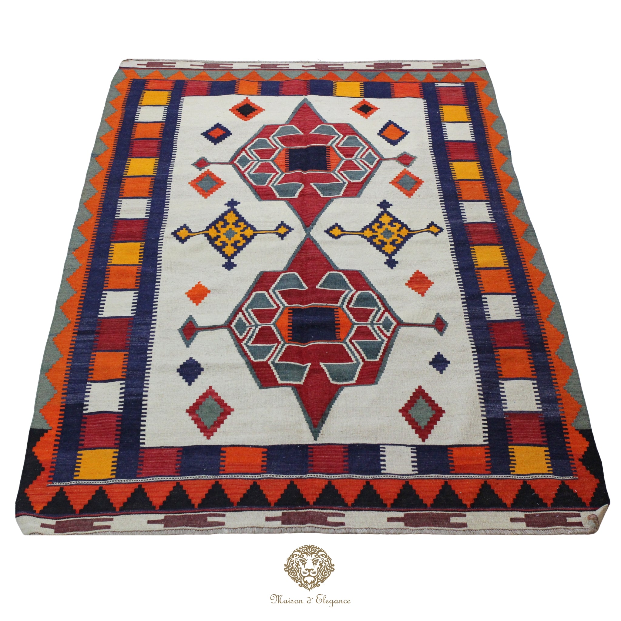 Decorative rug with geometric pattern on a white background