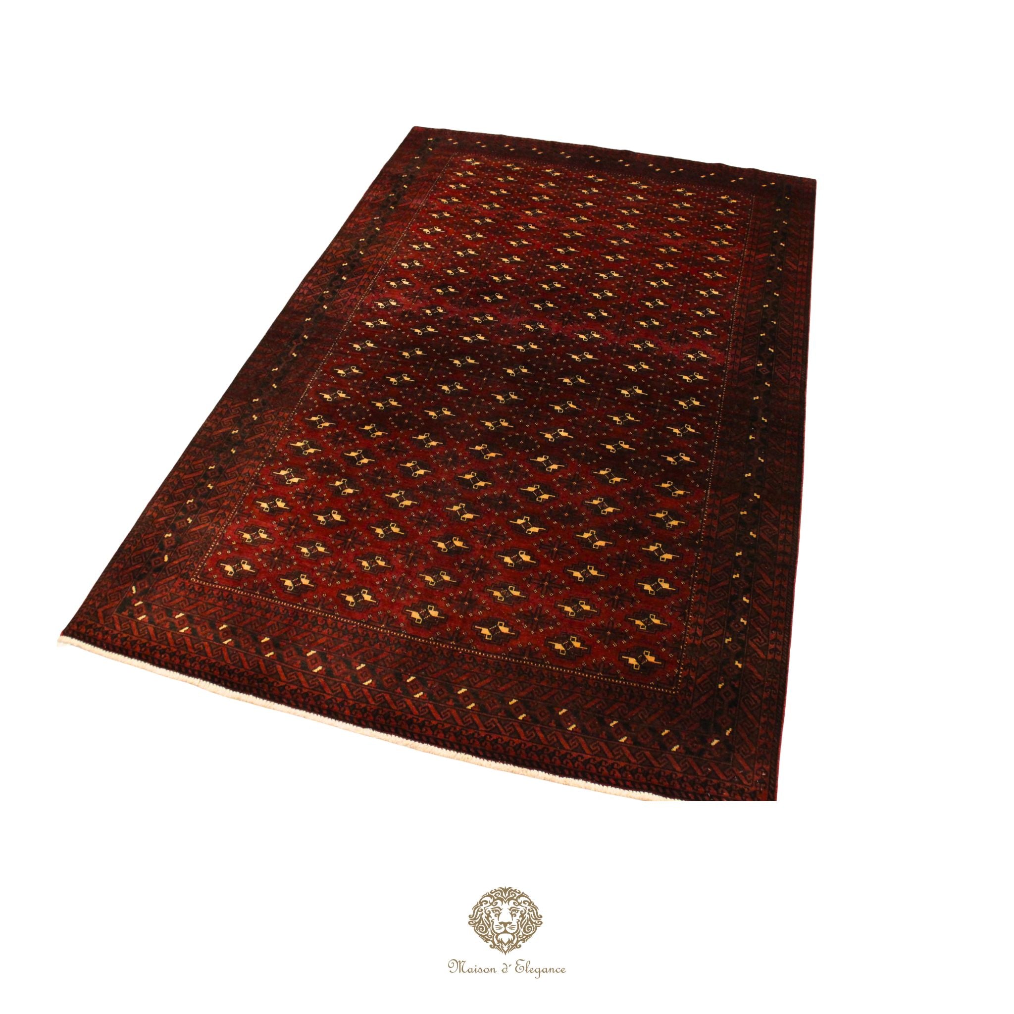 Brown patterned rug on a red background