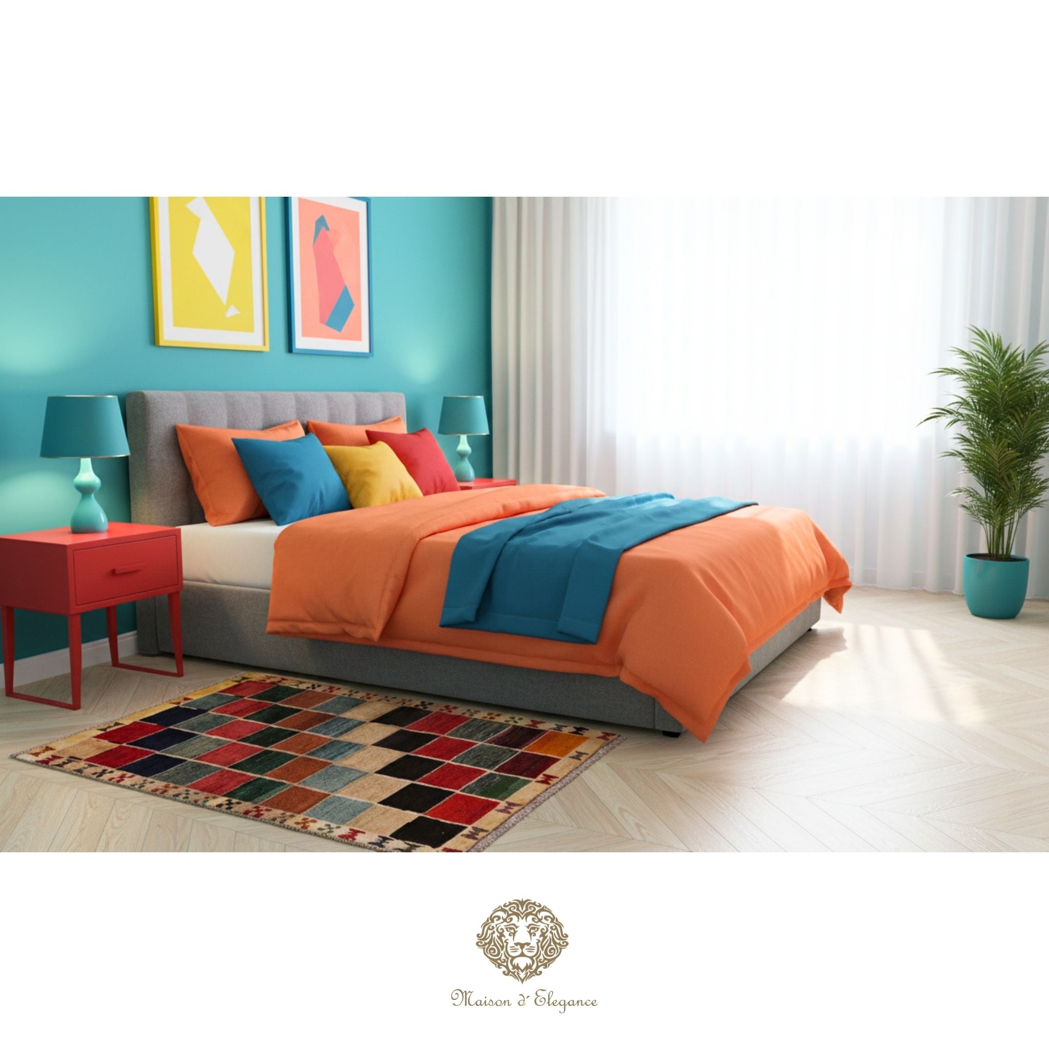 Alfombra Lana Moderna Geométrica Multicolor 143 x 87 cm