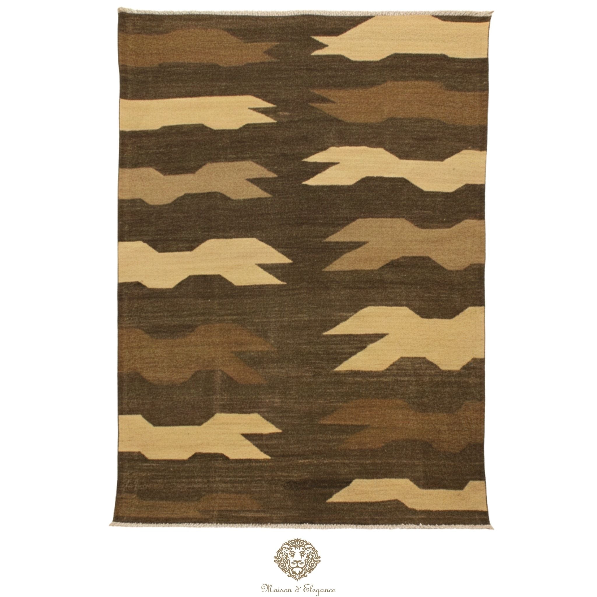 Alfombra Soumak Lana Zigzag Colores Neutros y Tierra 238 x 174 cm