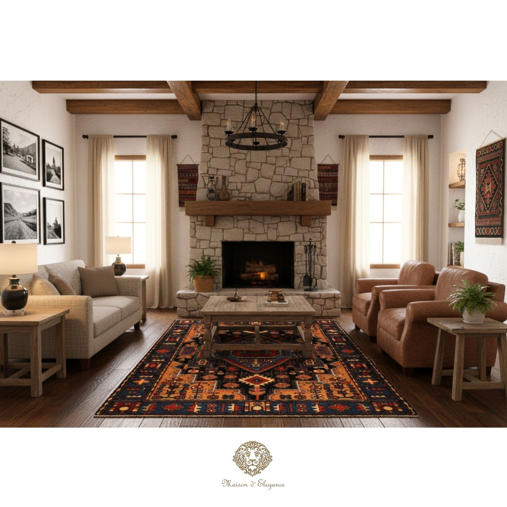 Alfombra Hamedan Lana Centro Geométrico Persa Tradicional 217 x 136 cm