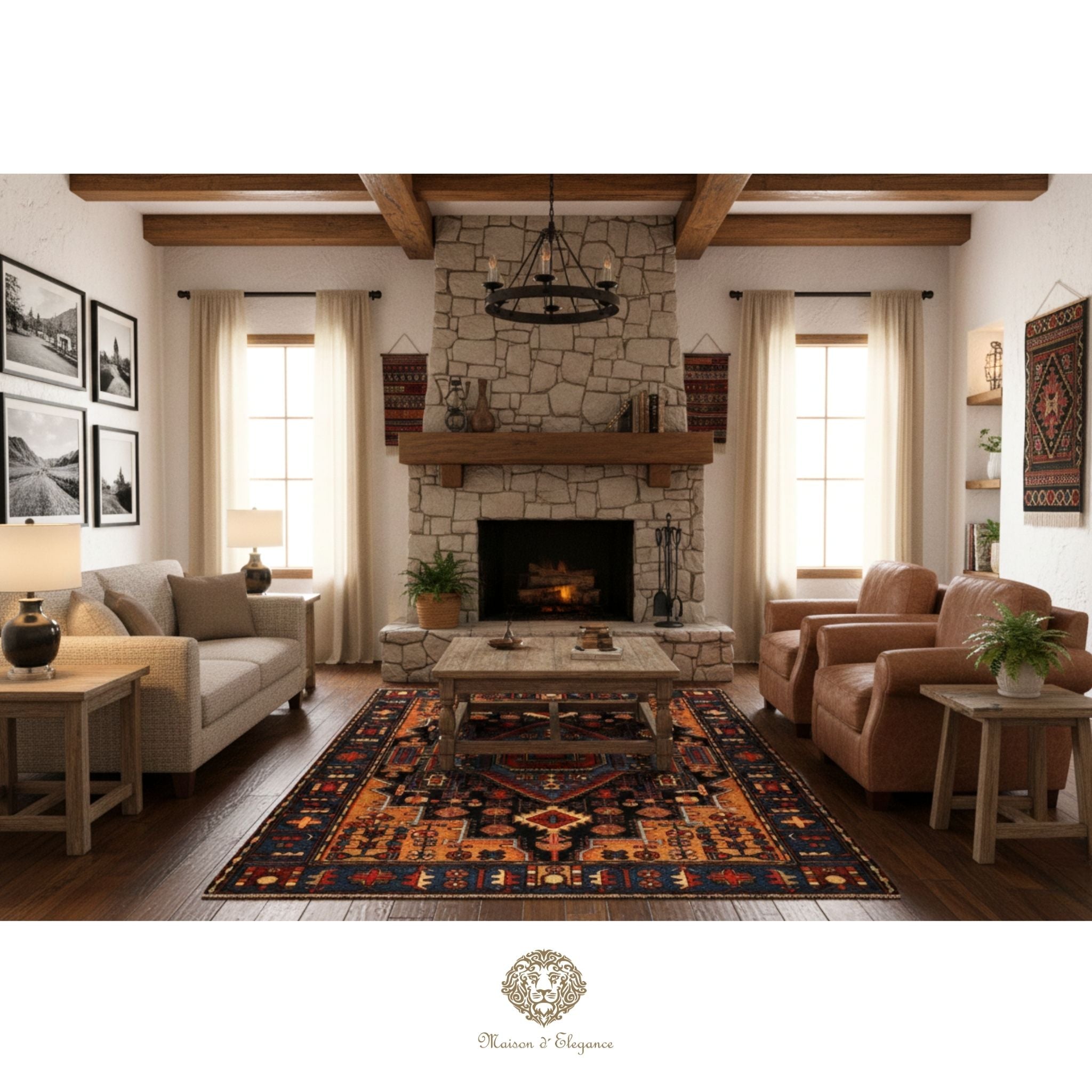 Alfombra Hamedan Lana Centro Geométrico Persa Tradicional 217 x 136 cm