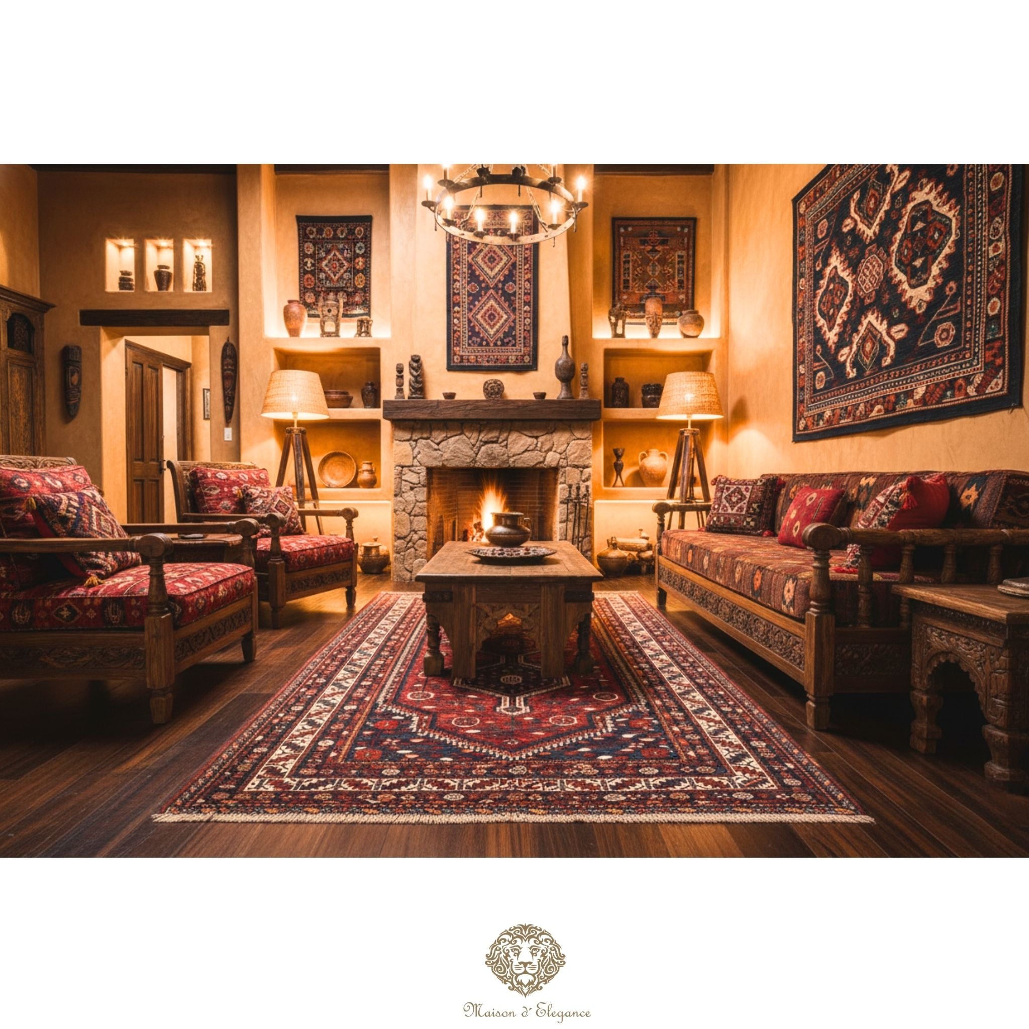 Alfombra Qashqai Lana Diseño Tribal Persa Auténtica 306 x 206 cm