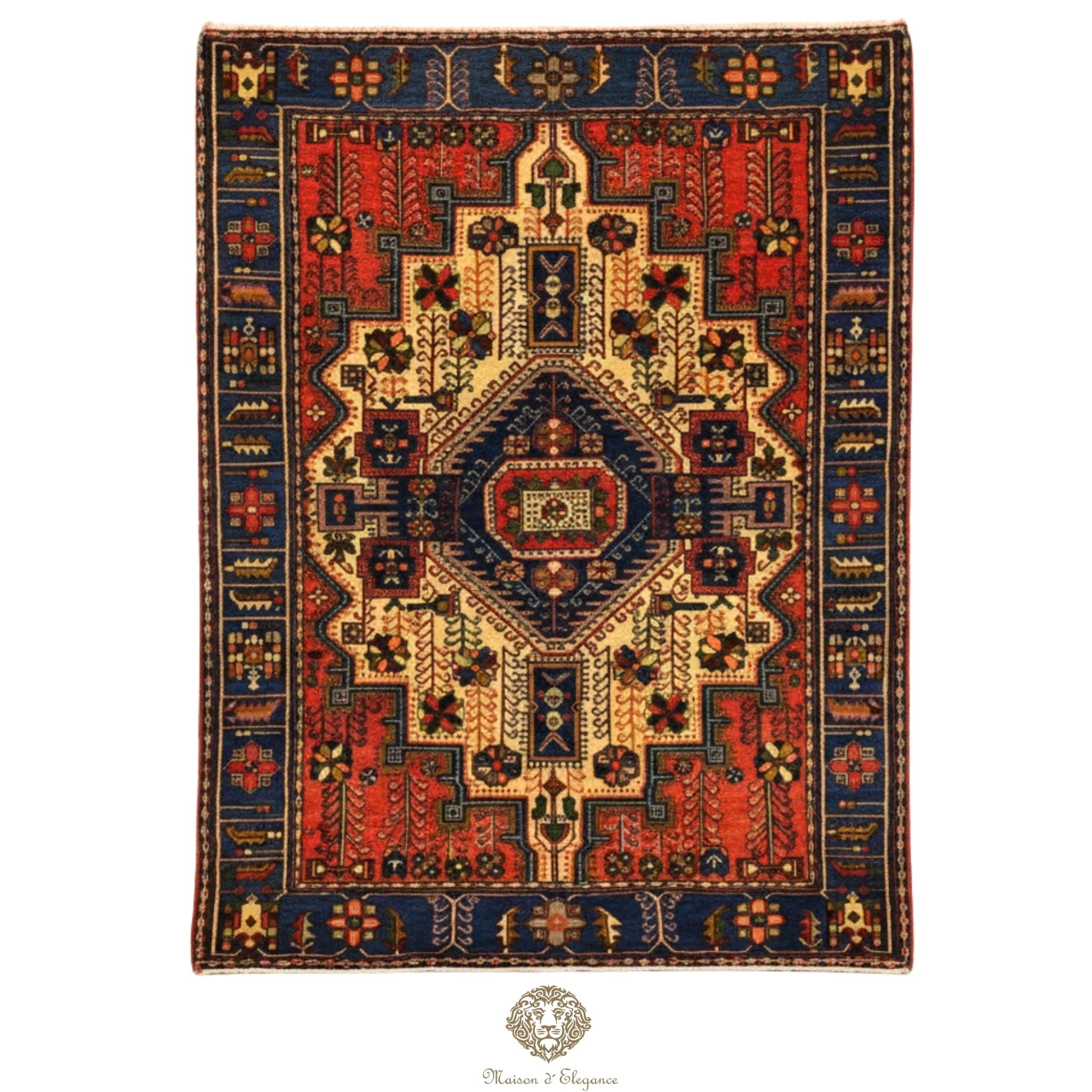 Alfombra Hamedan Lana Centro Geométrico Persa Tradicional 206 x 140 cm