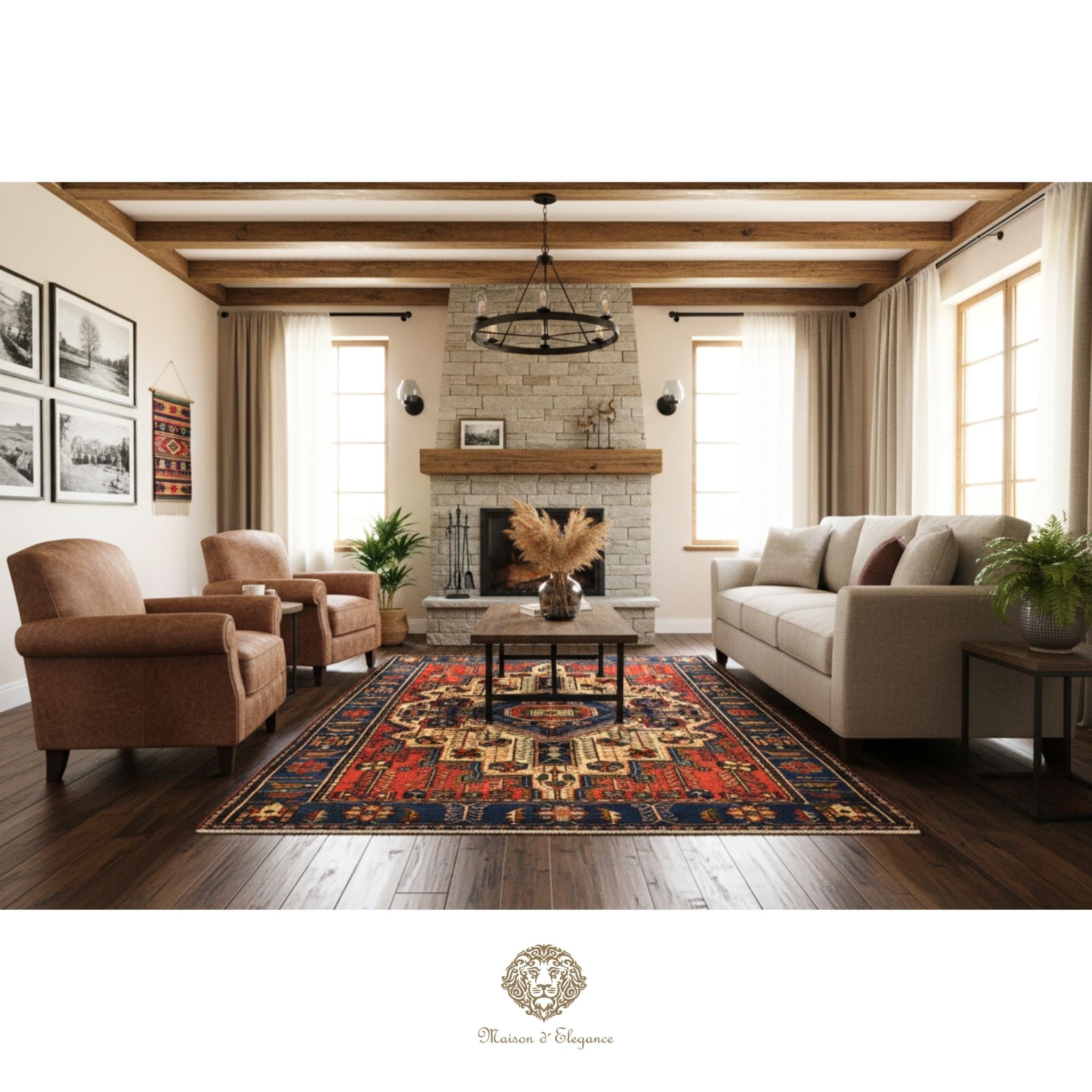 Alfombra Hamedan Lana Centro Geométrico Persa Tradicional 206 x 140 cm