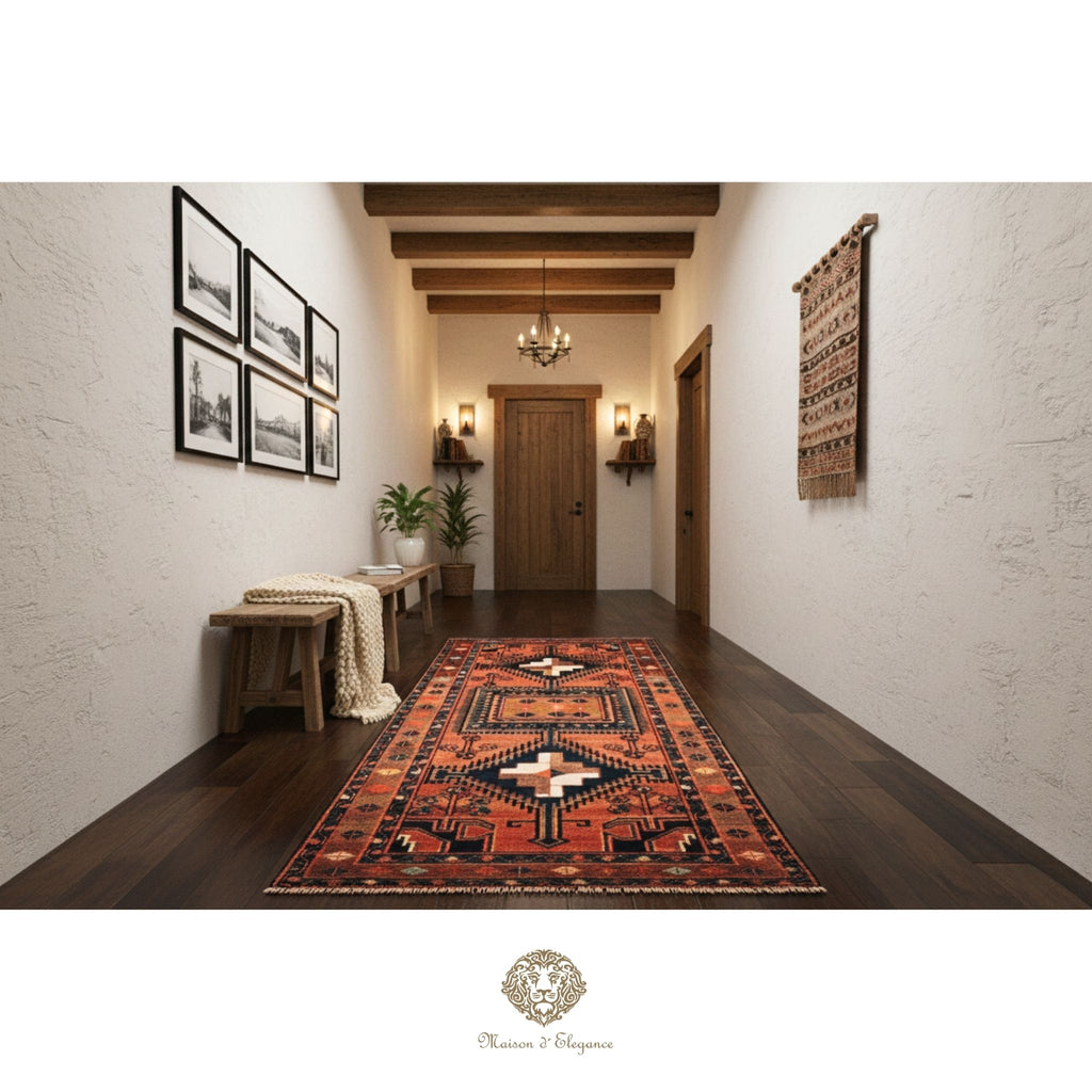 Alfombra Hamedan Lana Doble Centro Geométrico Persa 250 x 118 cm