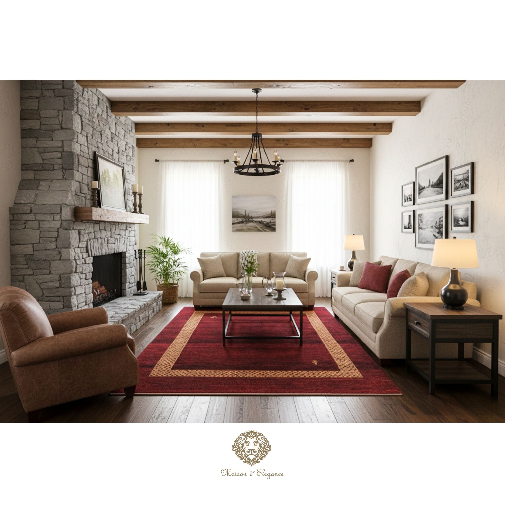 Alfombra Luribaf Lisa Roja Lana 100% 196 x 140 cm