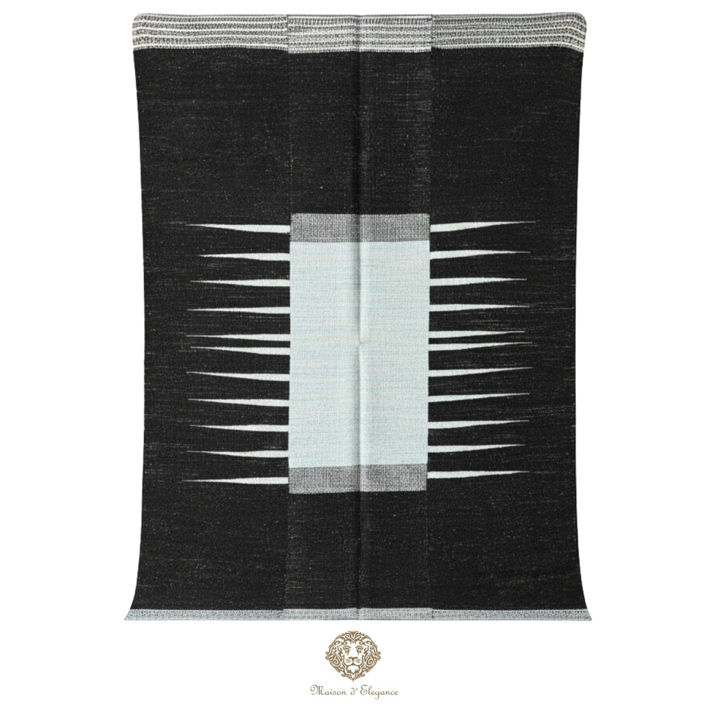 Alfombra Kelim Kia Sar Negra Centro Celeste Lana 254 x 179 cm