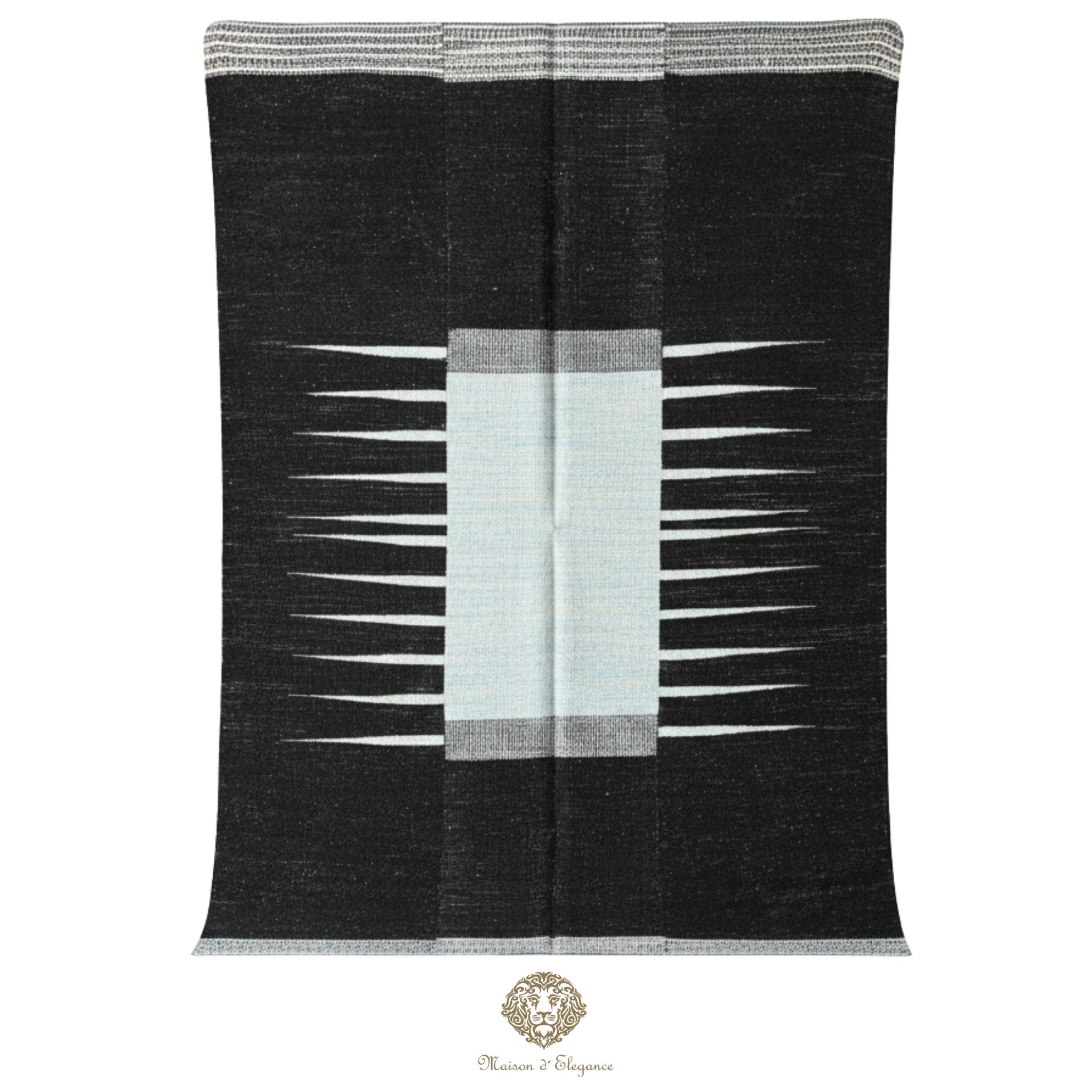 Alfombra Kelim Kia Sar Negra Centro Celeste Lana 254 x 179 cm