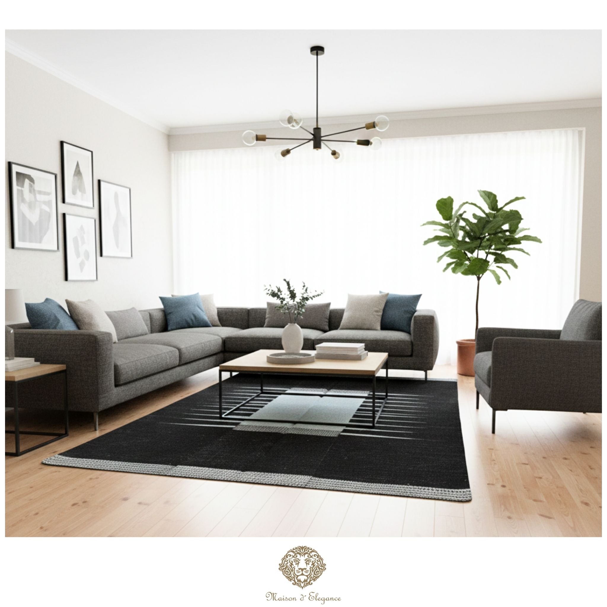 Alfombra Kelim Kia Sar Negra Centro Celeste Lana 254 x 179 cm