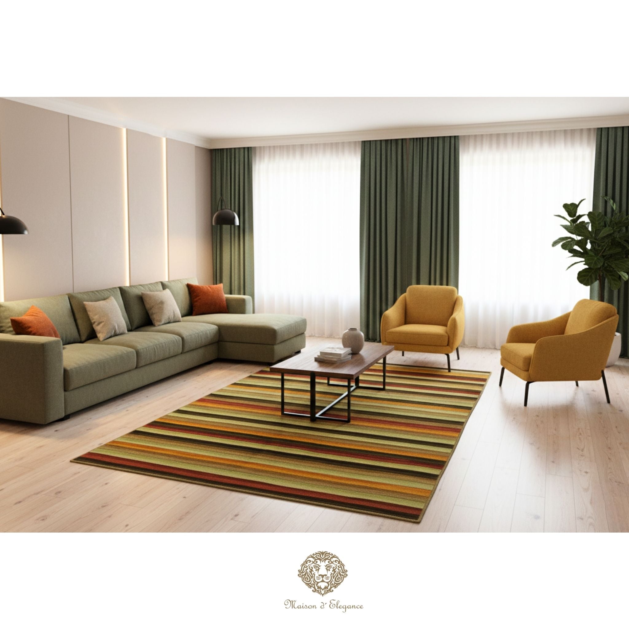 Alfombra Lana Multicolor a Rayas Contemporánea 246 x 178 cm