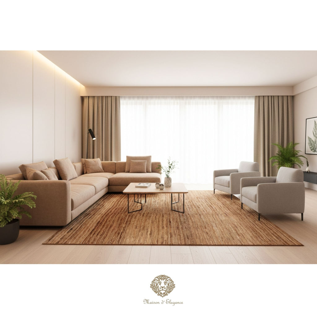 Alfombra Contemporánea de Lana con Diseño a Rayas y Relieve Texturizado, Hecha a Mano 249 x 169 cm