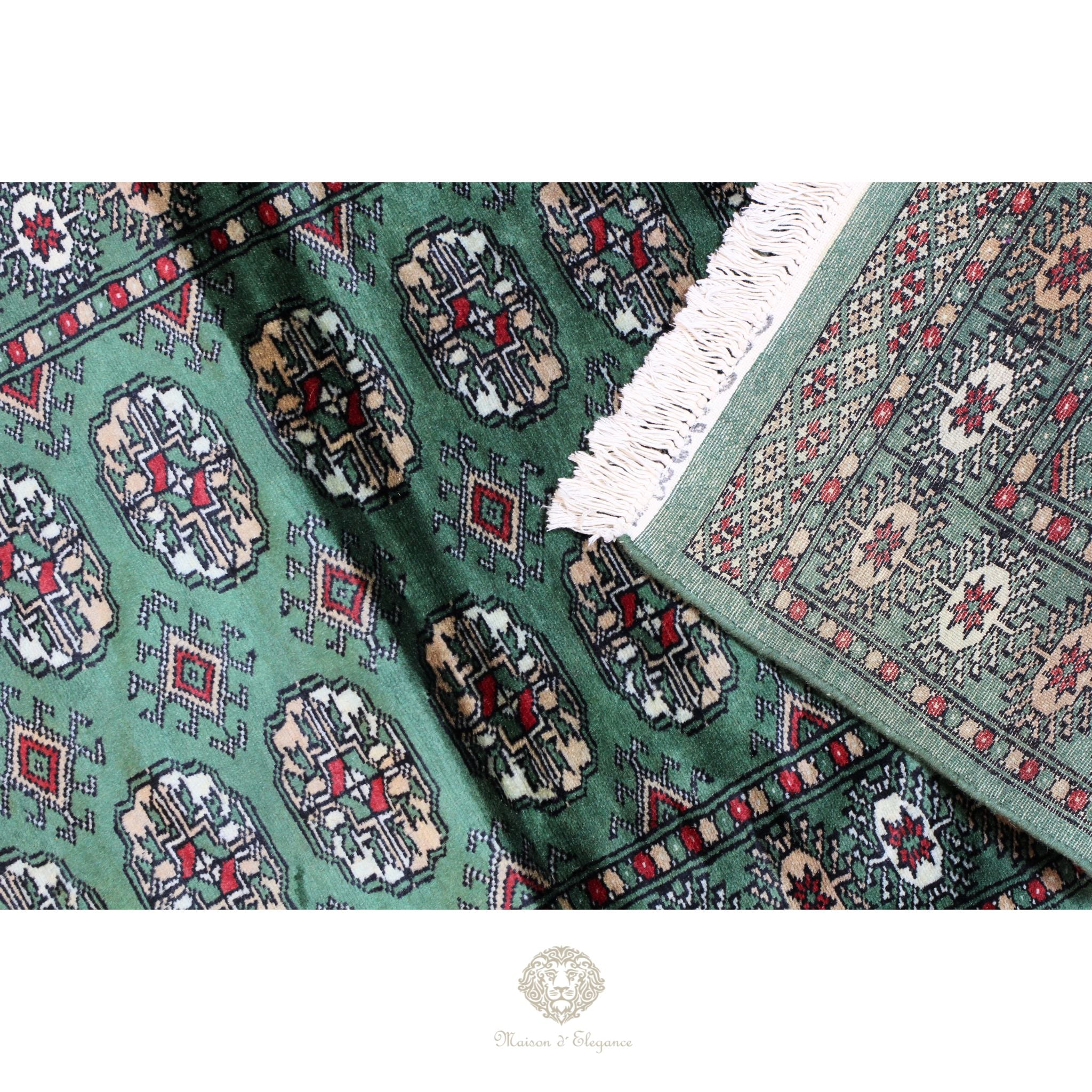 Caminero Alfombra Boukhara Lana Verde Natural Color Intenso 386  x 80 cm