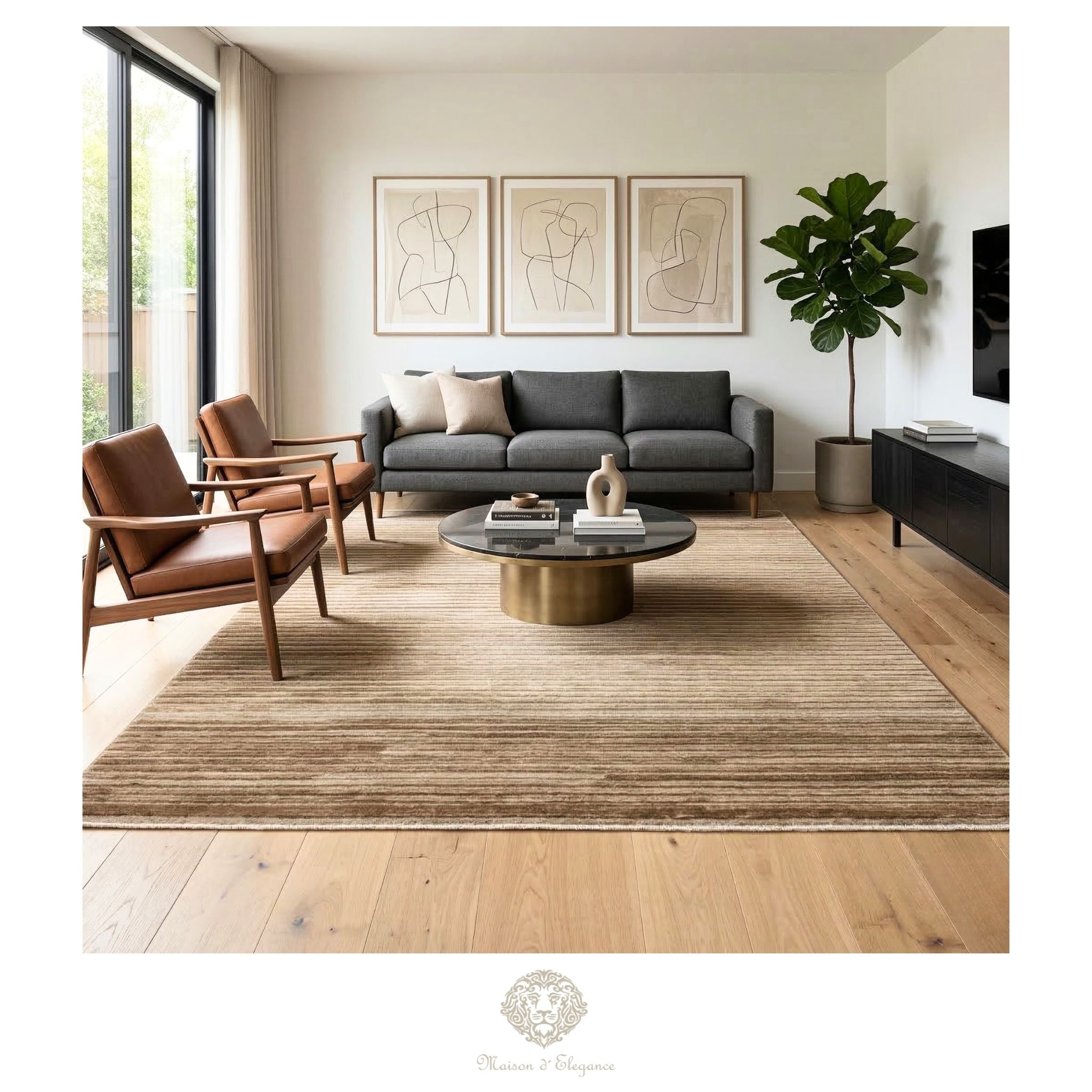 Alfombra Moderna Neutra Lana Rayas - Hecha a Mano 290 x 198 cm