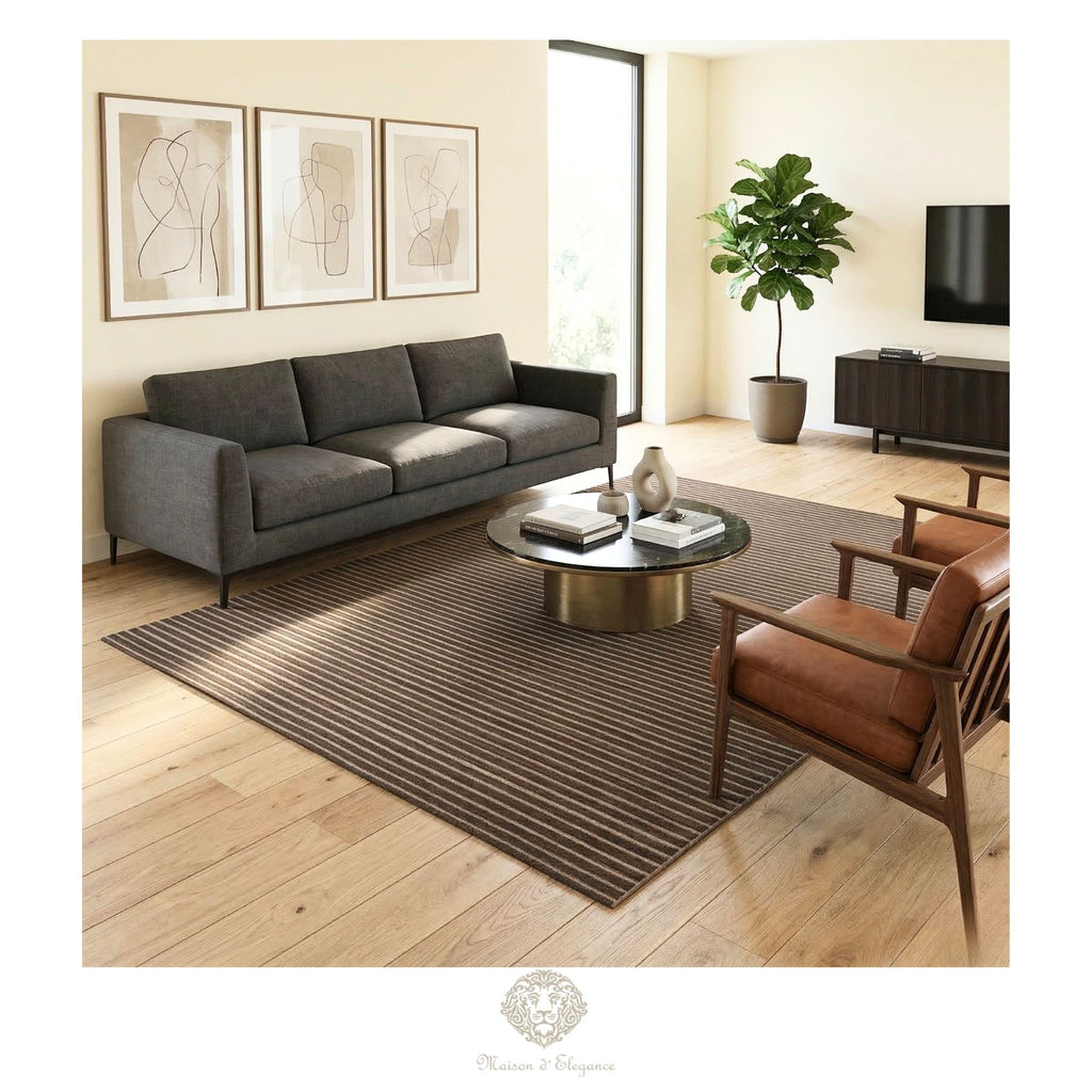 Alfombra Moderna Oscura Lana Rayas | Hecha a Mano 293 x 219 cm