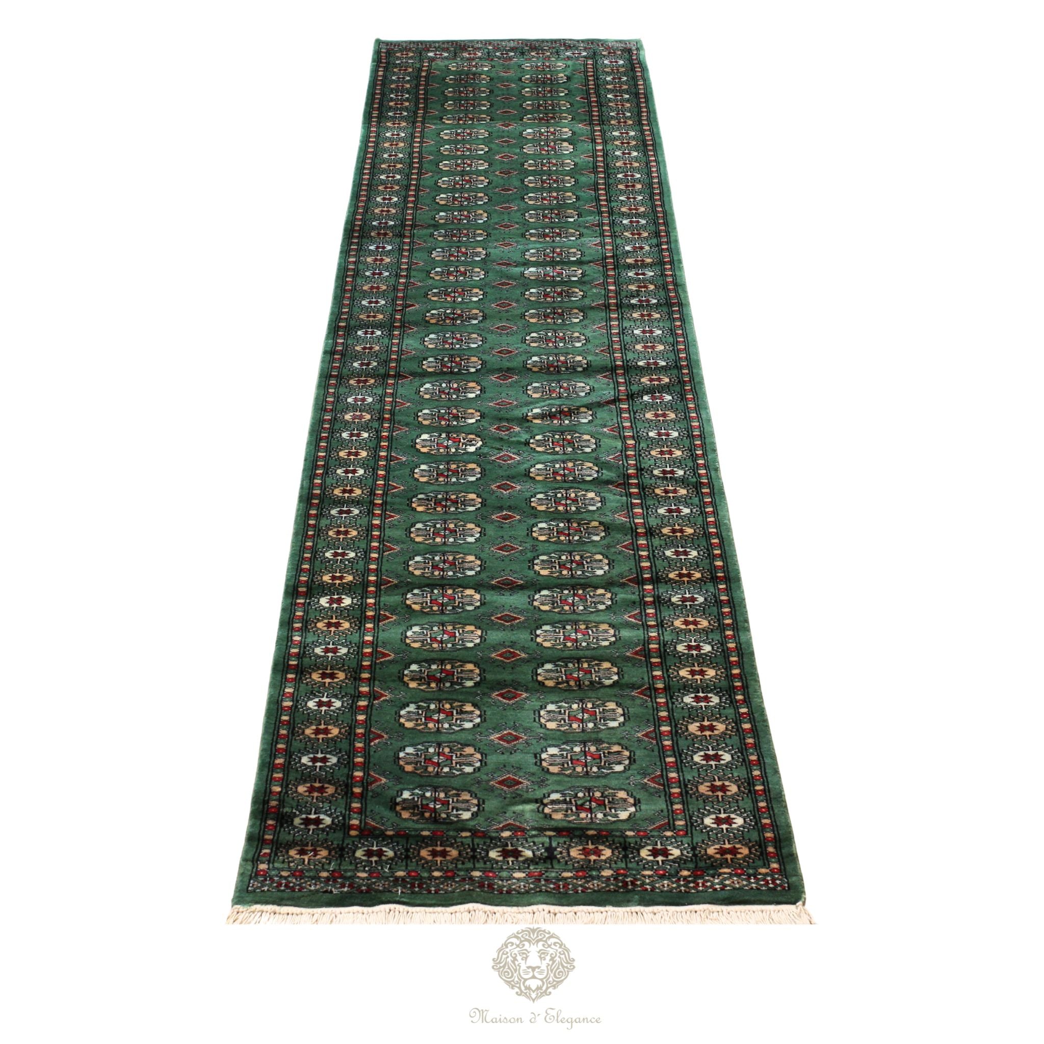 Caminero Alfombra Boukhara Lana Verde Natural Color Intenso 386  x 80 cm