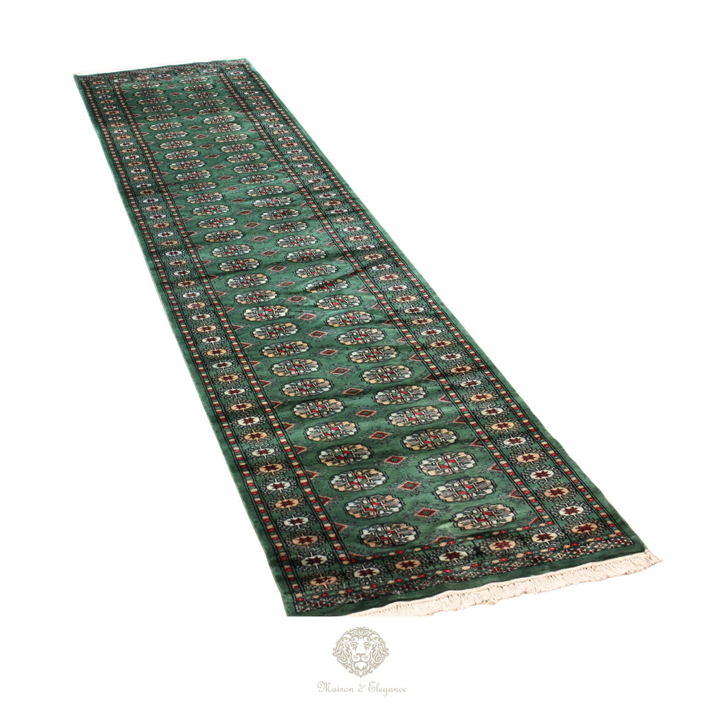 Caminero Alfombra Boukhara Lana Verde Natural Color Intenso 386  x 80 cm