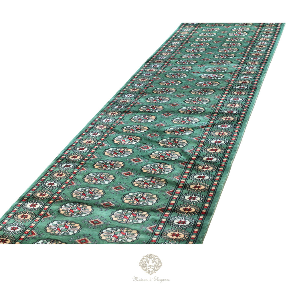 Caminero Alfombra Boukhara Lana Verde Natural Color Intenso 386  x 80 cm