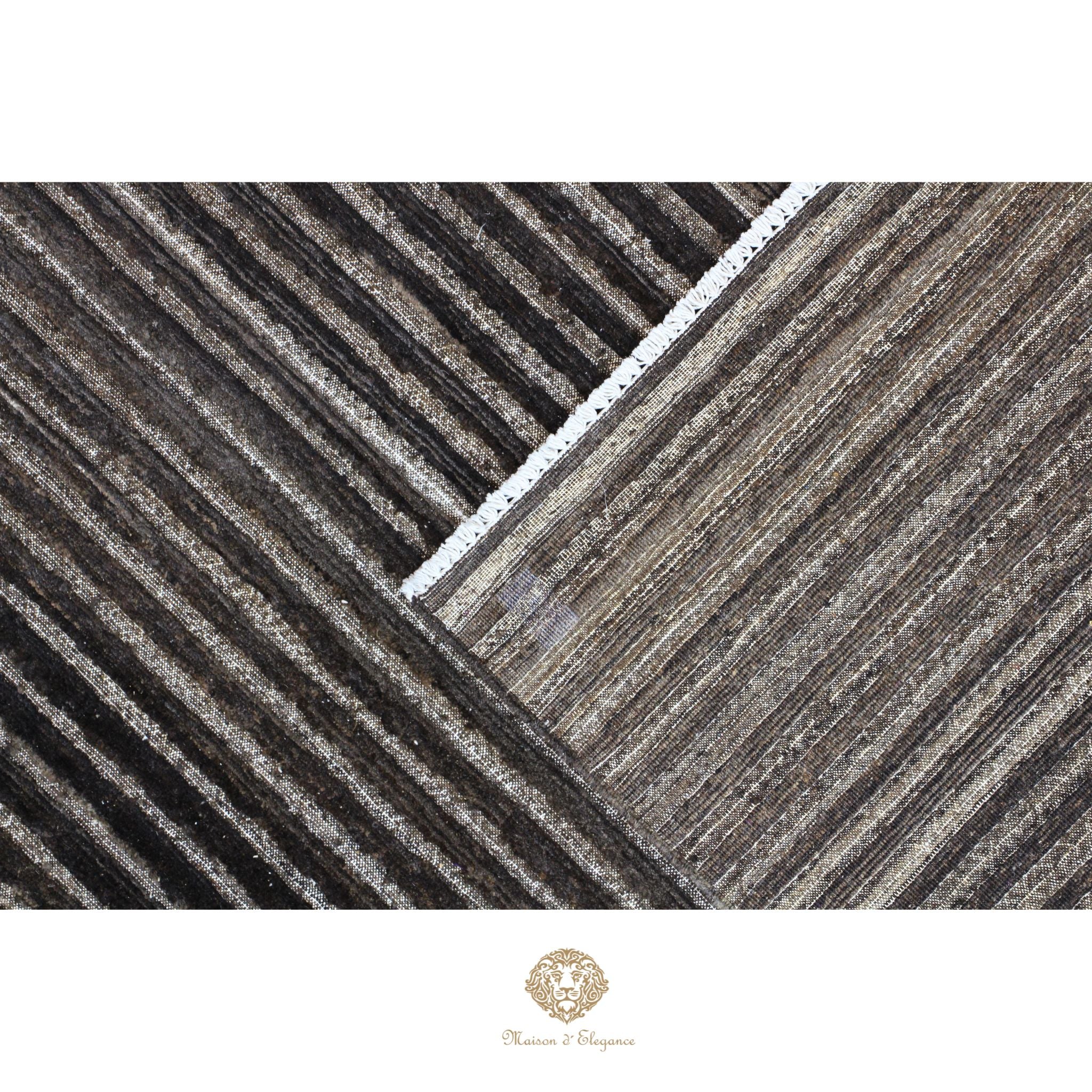 Alfombra Moderna Oscura Lana Rayas - Hecha a Mano 270 x 188 cm Marrón