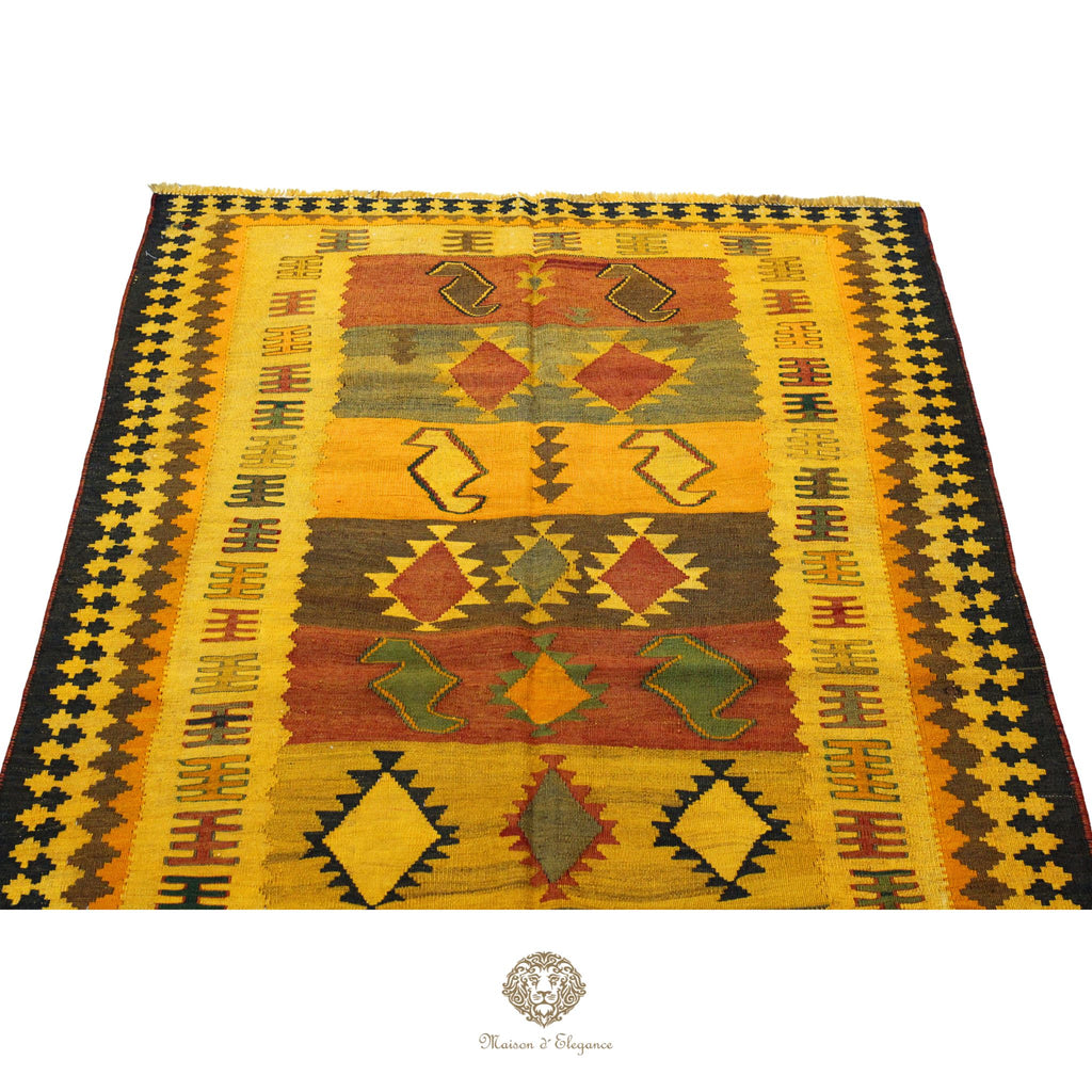 Alfombra Kilim Persa Qashqai Antigua Lana | Diseño Geométrico 231 x 133 cm