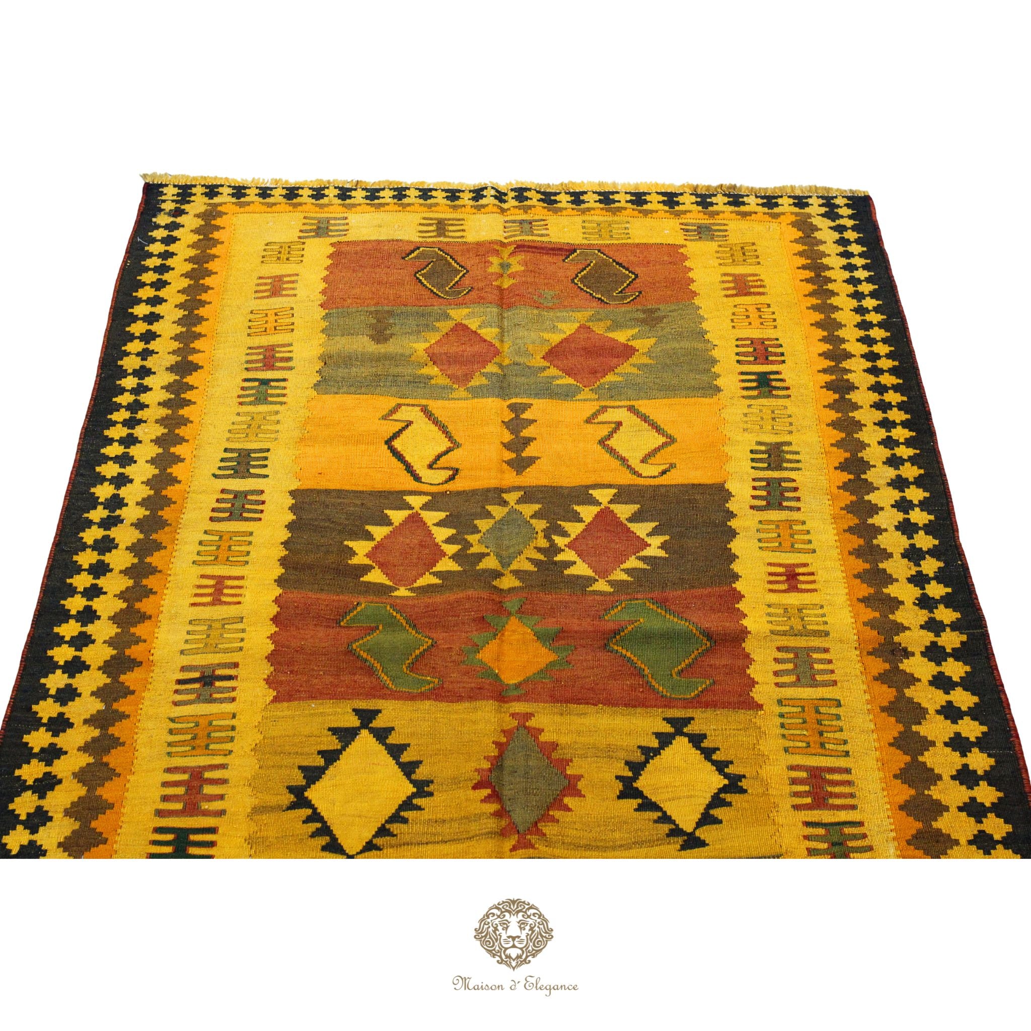 Alfombra Kilim Persa Qashqai Antigua Lana | Diseño Geométrico 231 x 133 cm