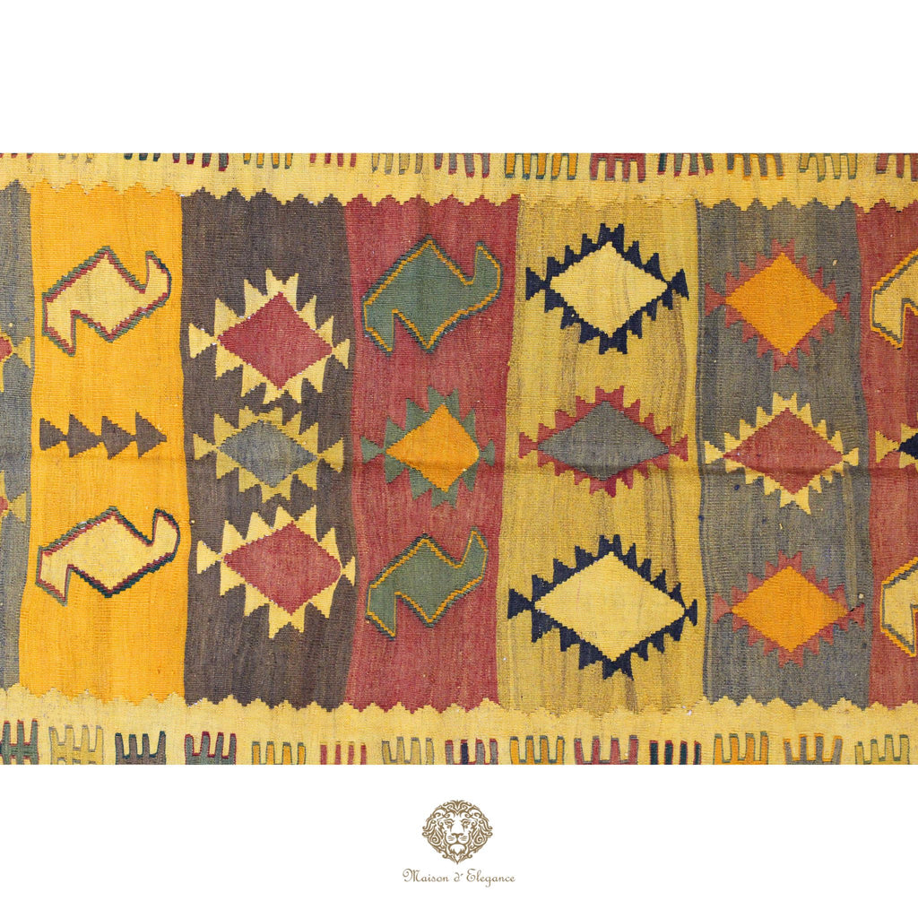 Alfombra Kilim Persa Qashqai Antigua Lana | Diseño Geométrico 231 x 133 cm