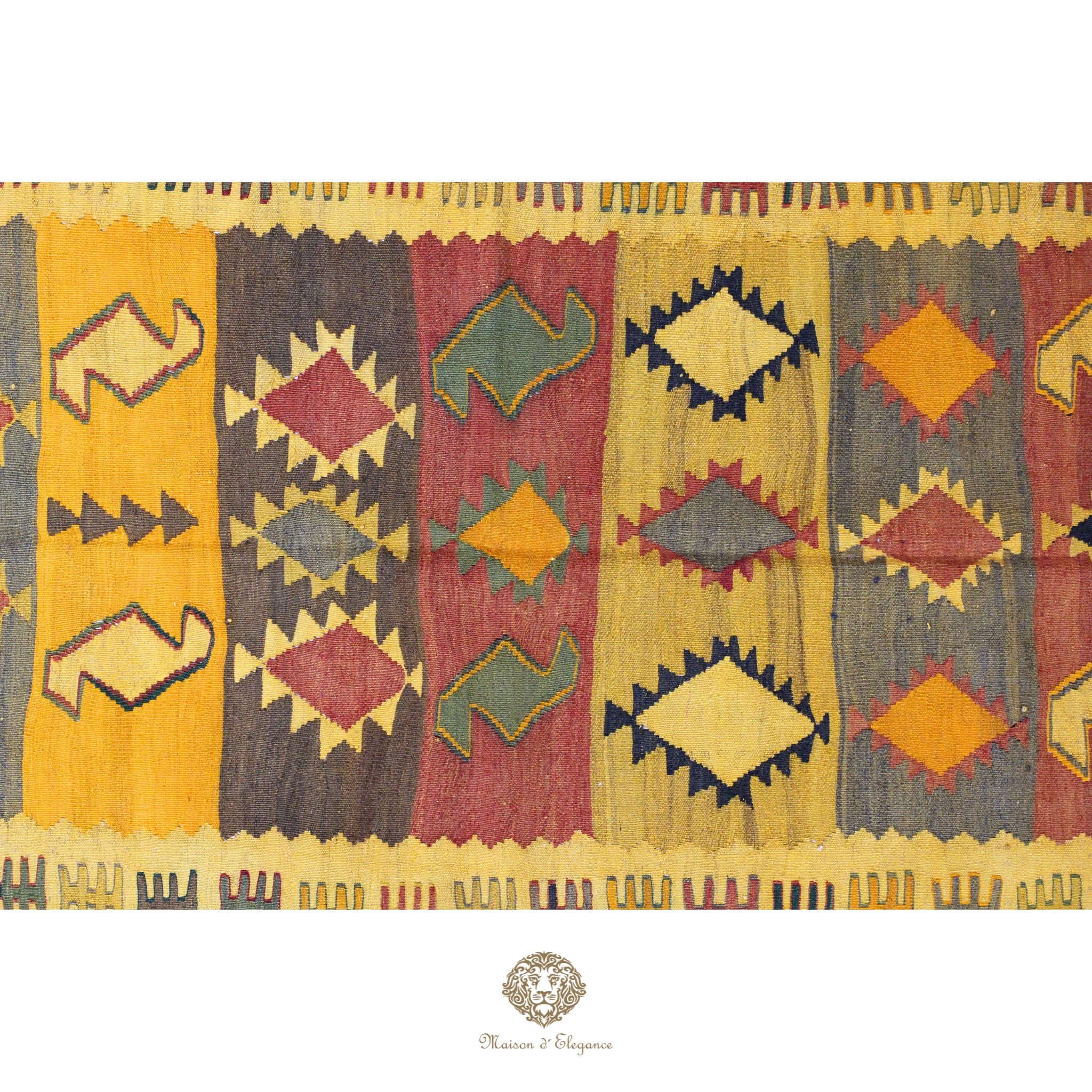 Alfombra Kilim Persa Qashqai Antigua Lana | Diseño Geométrico 231 x 133 cm