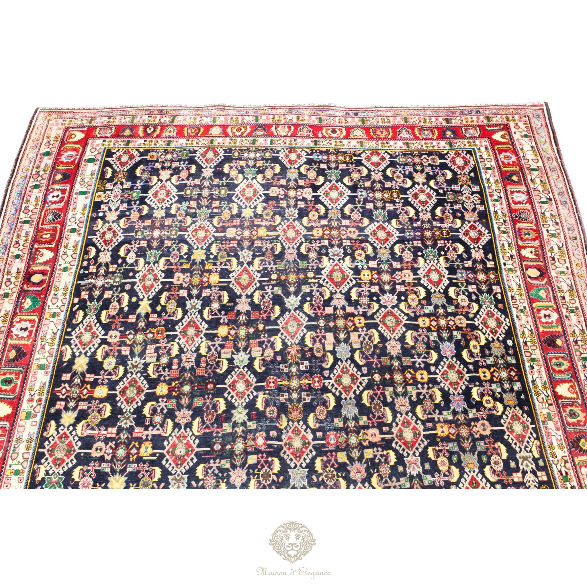 Alfombra nómada antigua de Shiraz del sureste de Irán | Teñida con tintes naturales 256x343 cm