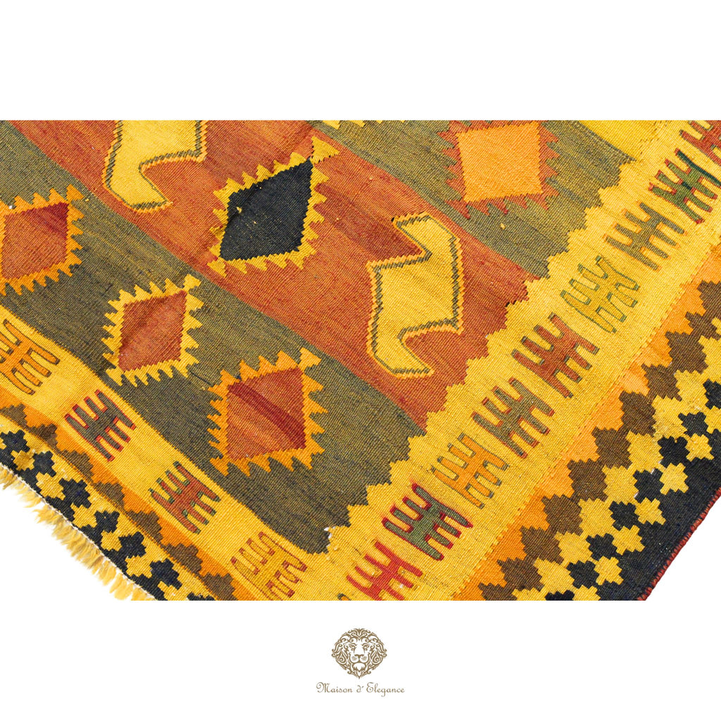 Alfombra Kilim Persa Qashqai Antigua Lana | Diseño Geométrico 231 x 133 cm