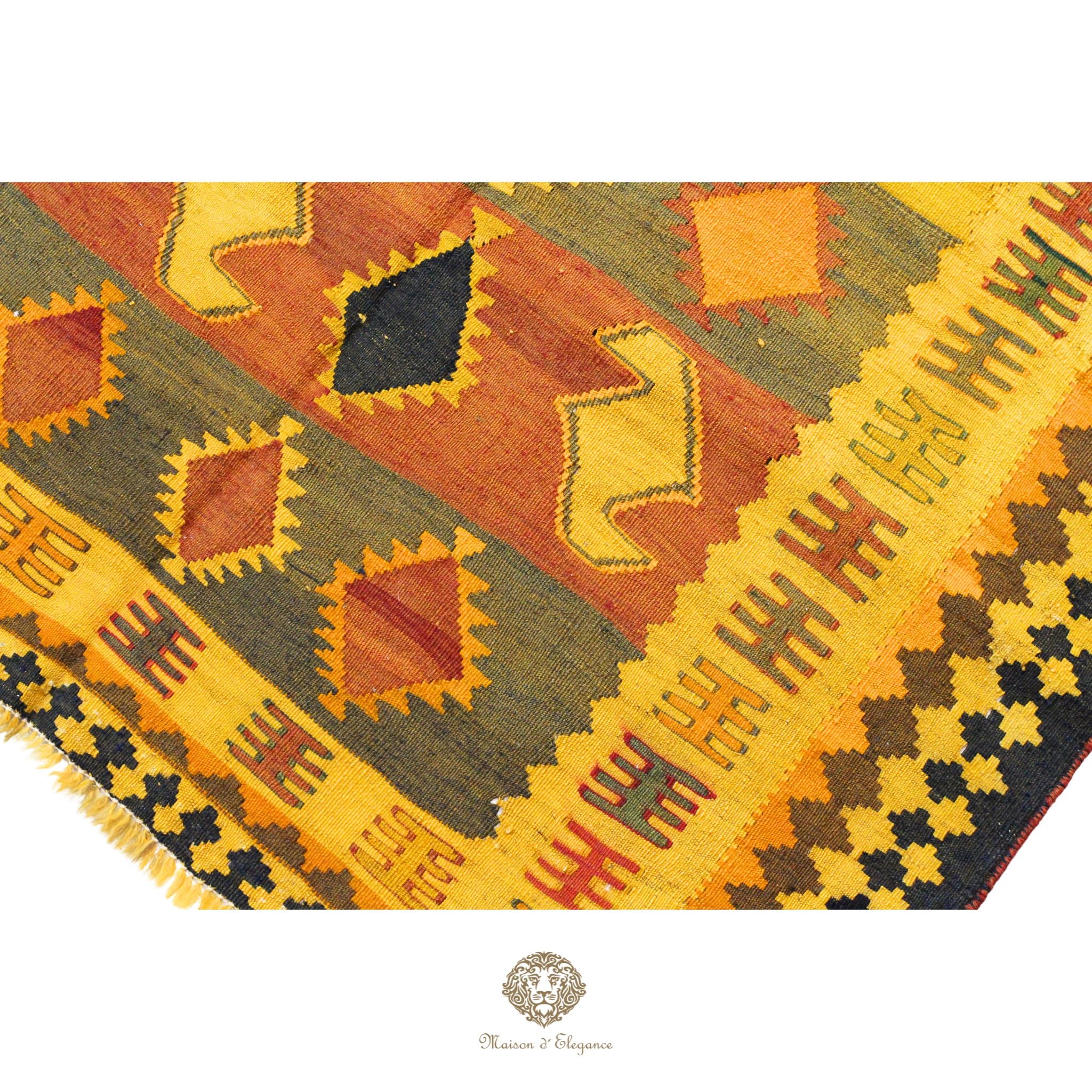 Alfombra Kilim Persa Qashqai Antigua Lana | Diseño Geométrico 231 x 133 cm