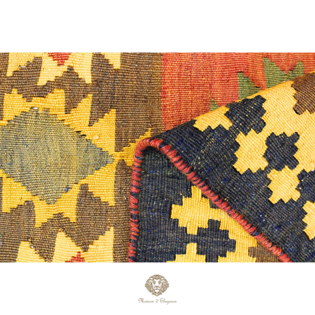 Alfombra Kilim Persa Qashqai Antigua Lana | Diseño Geométrico 231 x 133 cm
