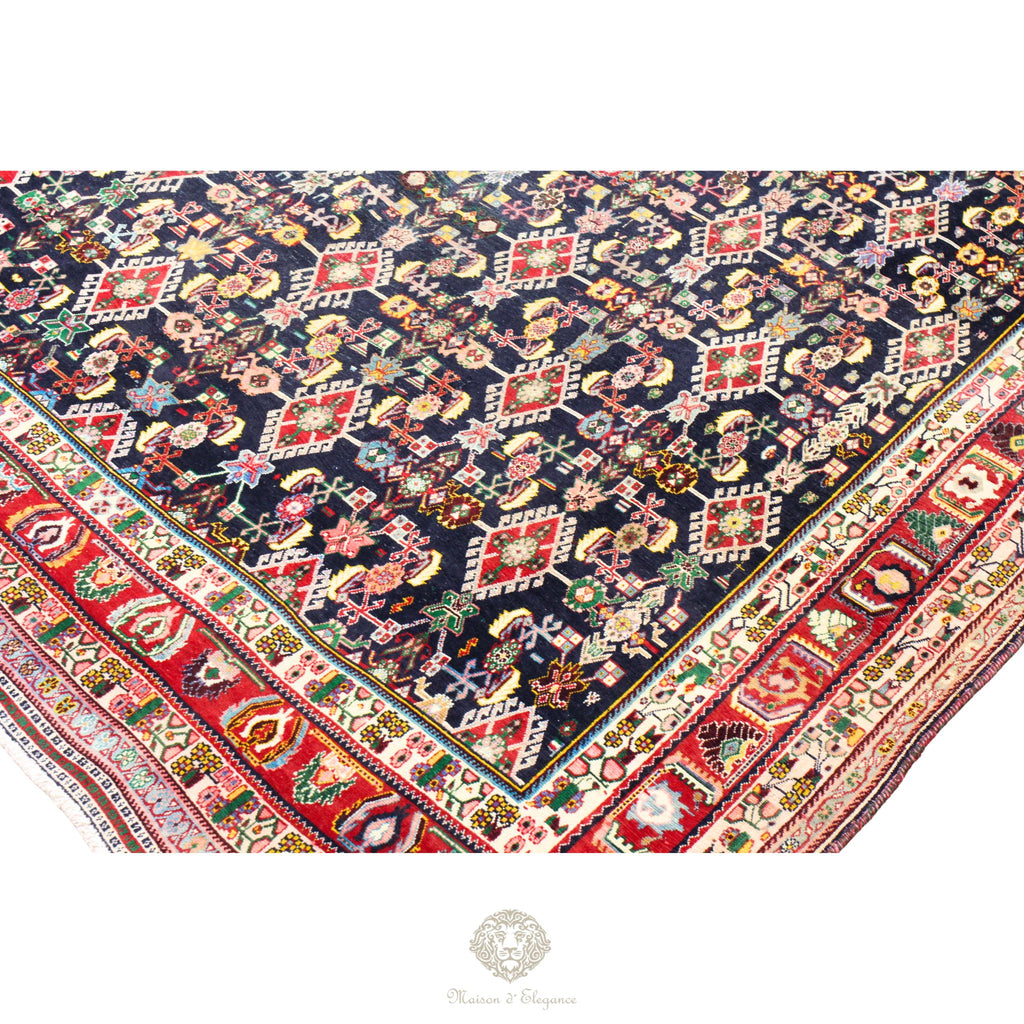 Alfombra nómada antigua de Shiraz del sureste de Irán | Teñida con tintes naturales 256x343 cm