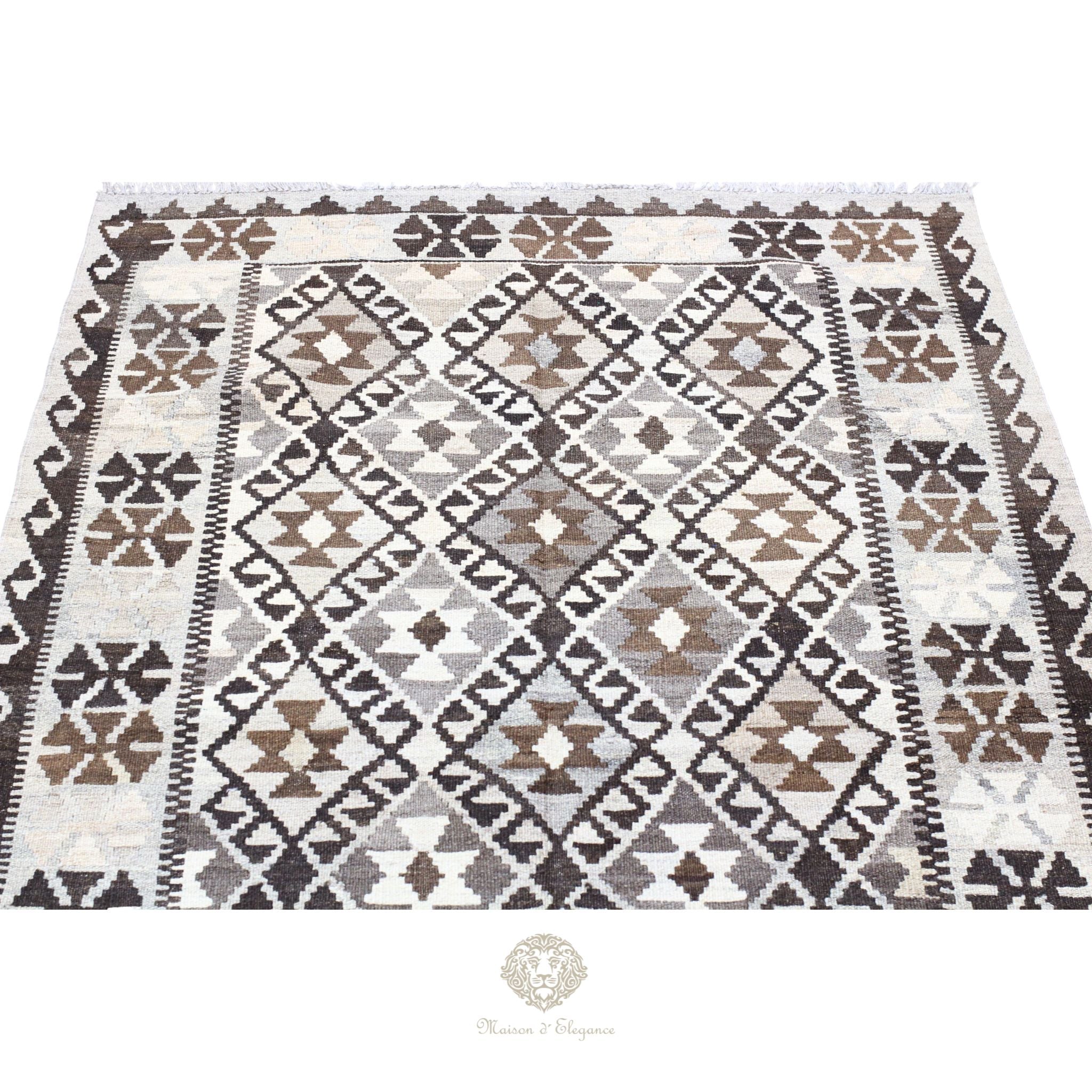 Alfombra Kilim Transicional Lana Geométrica 206 x 131 cm | Tintes Naturales