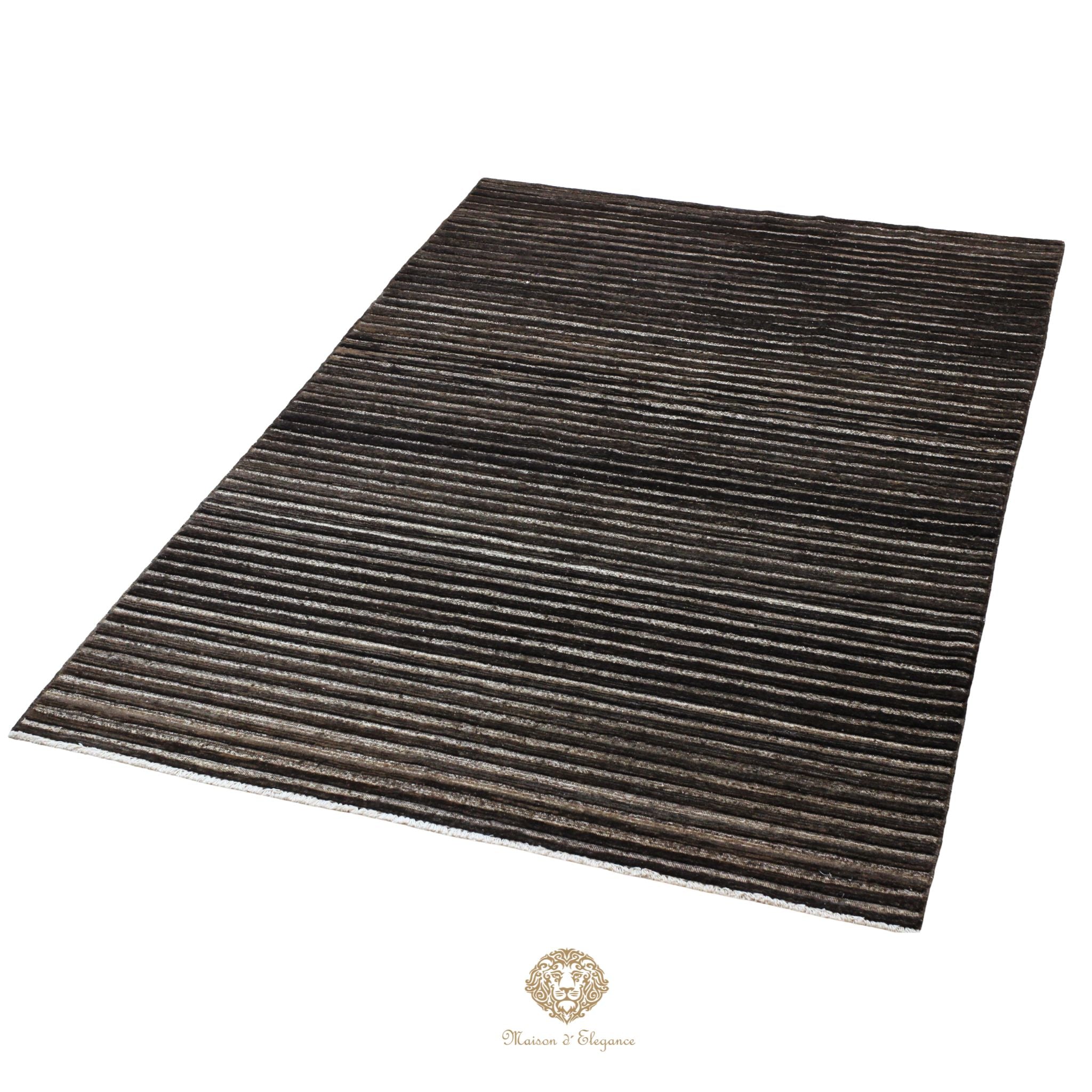 Alfombra Moderna Oscura Lana Rayas - Hecha a Mano 270 x 188 cm Marrón