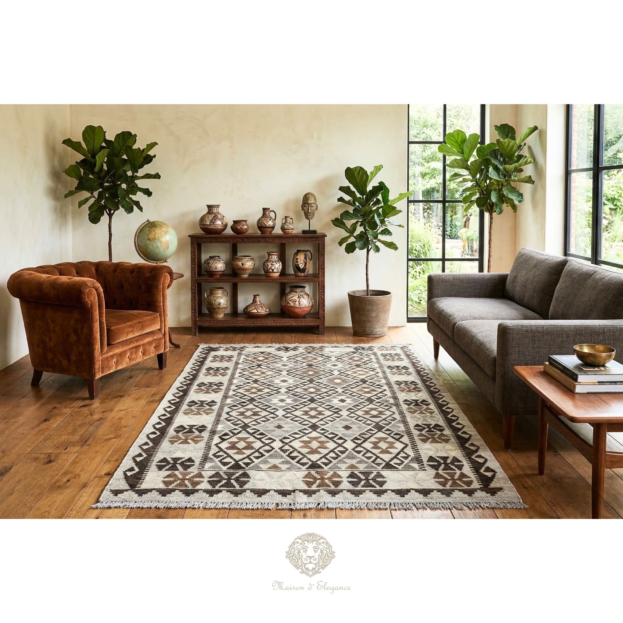 Alfombra Kilim Transicional Lana Geométrica 206 x 131 cm | Tintes Naturales
