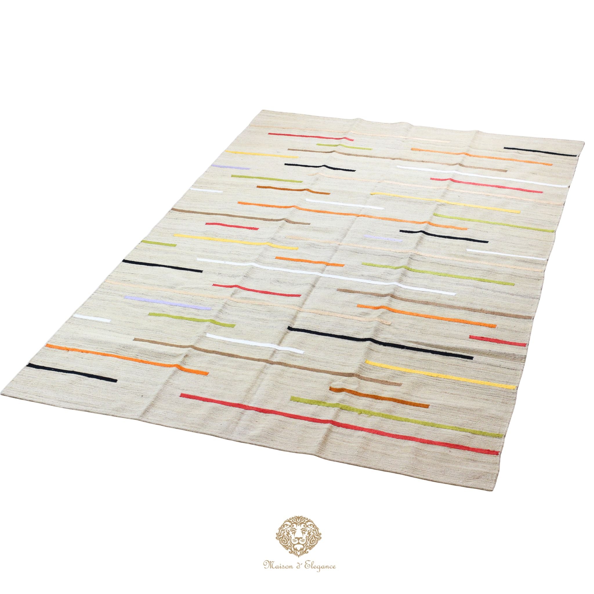 Kilim única moderna Tejido a Mano | Alfombra Plana de Lana y Seda con Tintes Naturales 289 x 197 cm