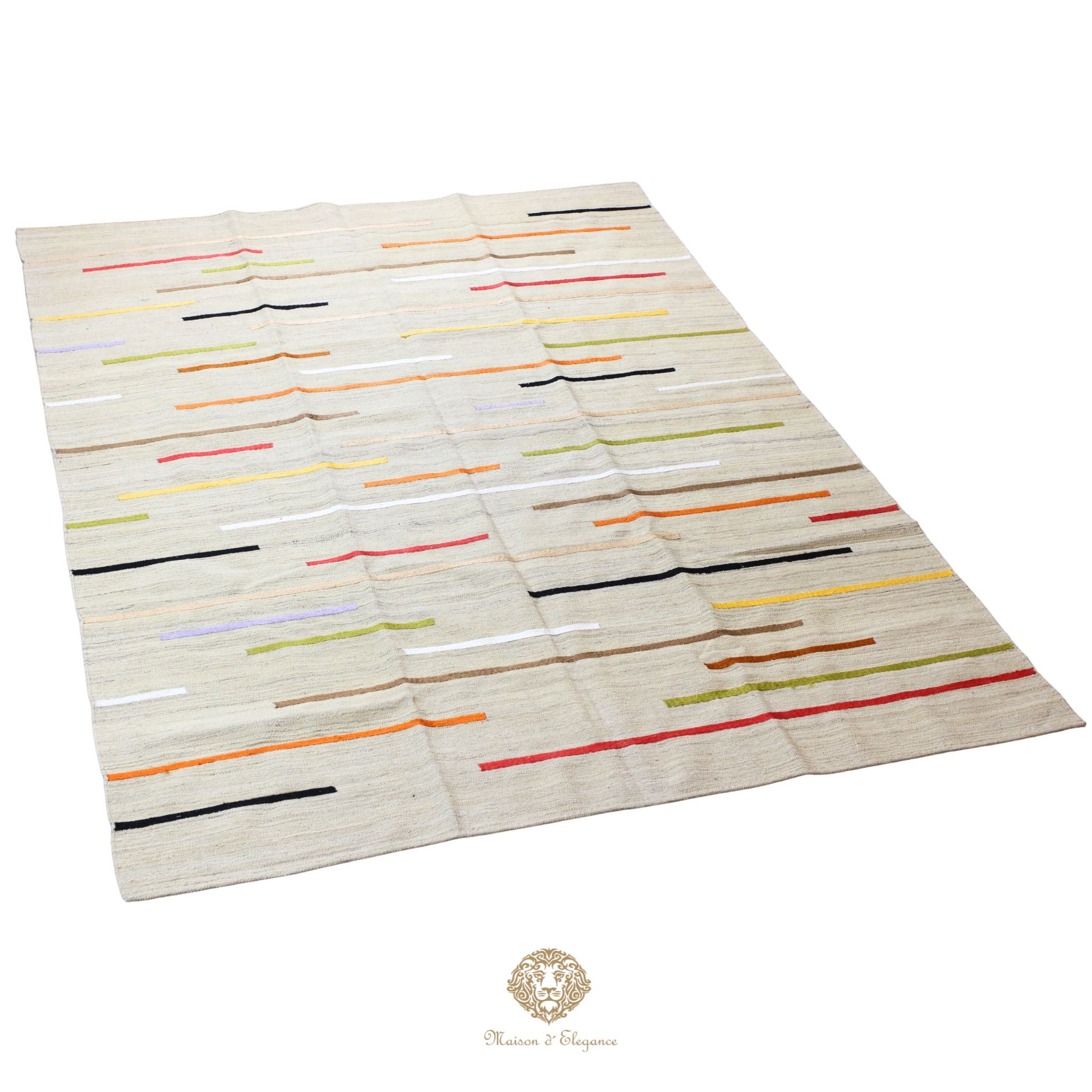 Kilim única moderna Tejido a Mano | Alfombra Plana de Lana y Seda con Tintes Naturales 289 x 197 cm